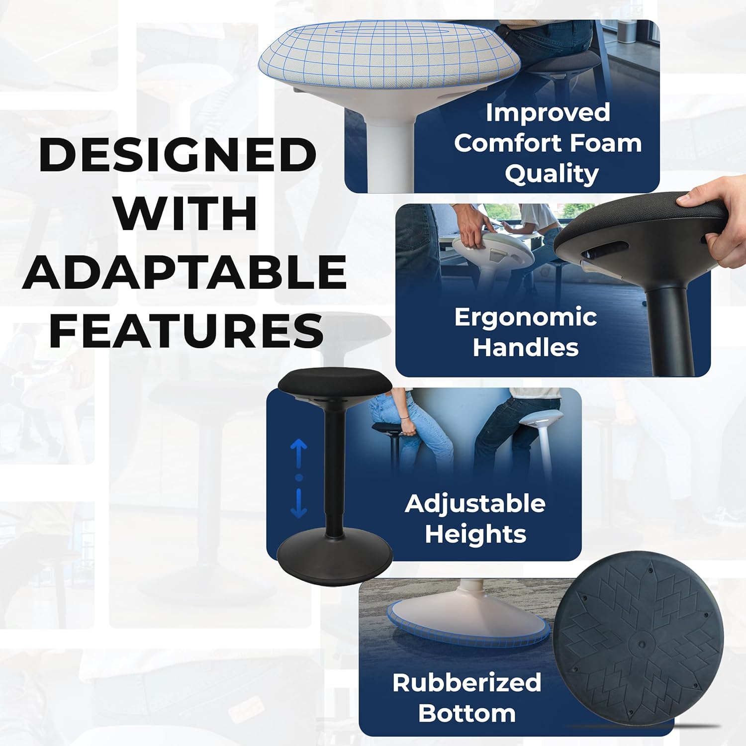 Standing Desk Stool Chair, Height Adjustable Stool 21-31 inch for Office and Classroom, Swivel Stool, Anti-Slip Bottom Ergonomic Wobble Stool with Rocking Motion, White