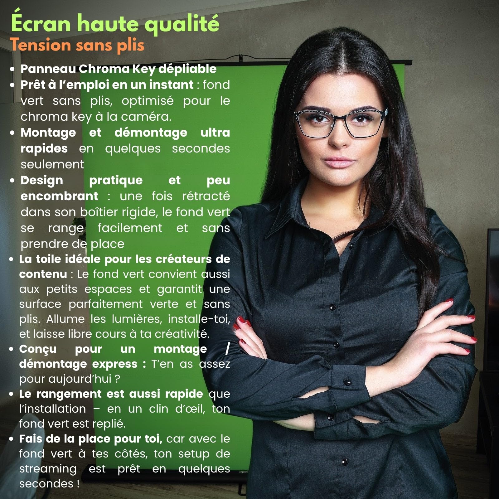 Greenscreen Fond Photo Extensible enroutable avec écran Vert et Support | Écran Chroma Key pour Diffusion de Contenu Photographie Vidéo Film | Suppression de l'arrière-Plan du Studio 150x200 cm