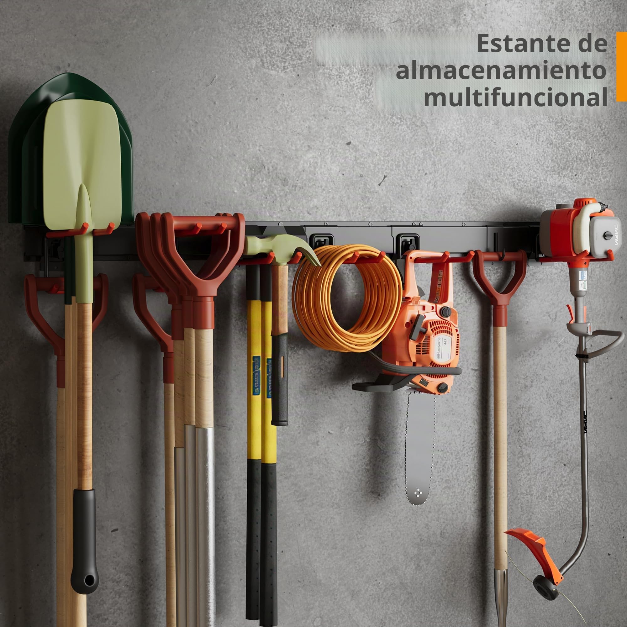 BONTEC Estantería Multifuncional Móvil, Revestimiento Duradero, Carga Máxima 215kg, Ajustable con Botón, Organizador de Herramientas, Panel de Herramientas para Garaje, Oficina y Jardín, Color Naranja