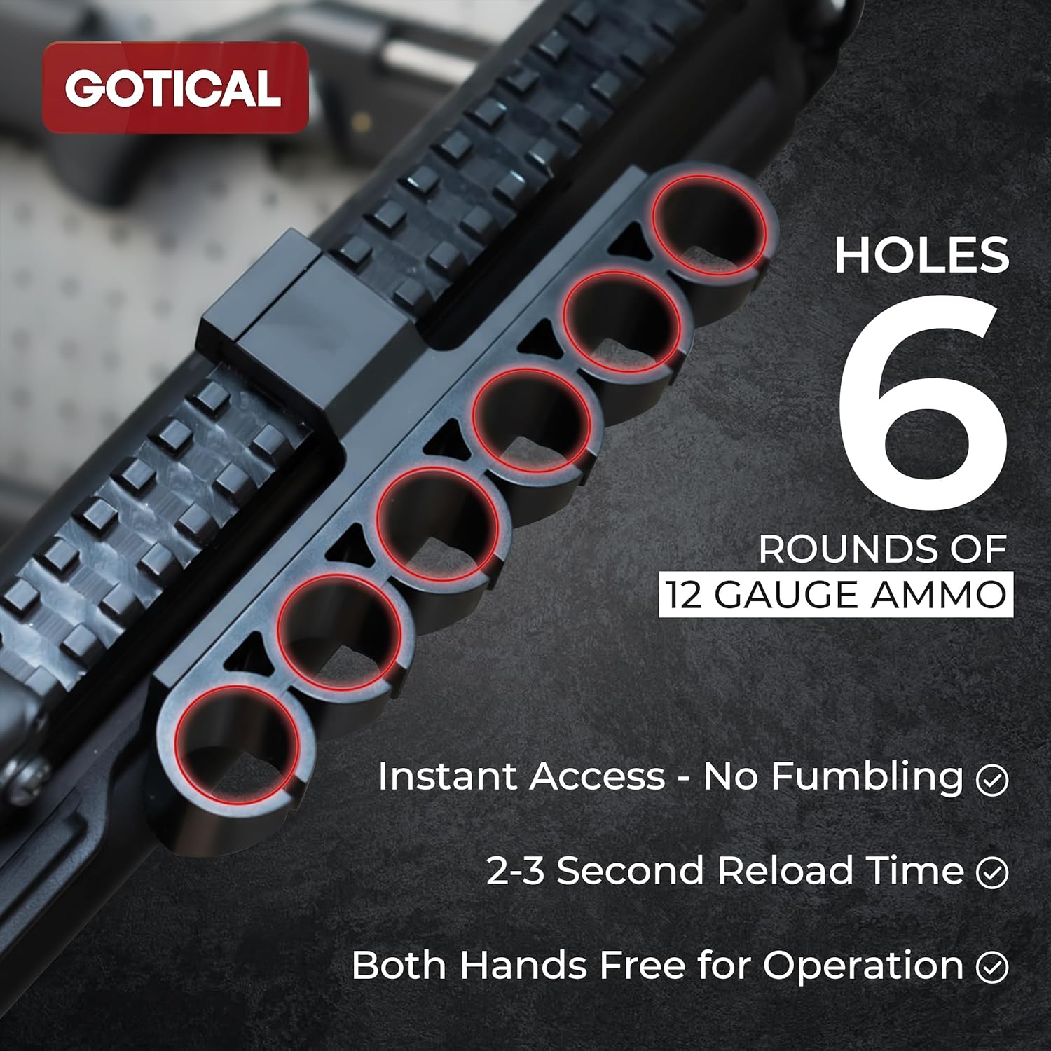 Gotical 12 G a Picatinny Side Saddle Ammo Holder, Designs for Picatinny Platform No Additional Installation Required Holding 6 - Shell Light Weight 9 oz