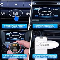 Vista 7 de Syncwire Transmisor FM Bluetooth 5.4 para coche, 38 W PD y QC3.0 Dual USB Carga Bluetooth Adaptador de coche Micrófono y sonido de graves MP3