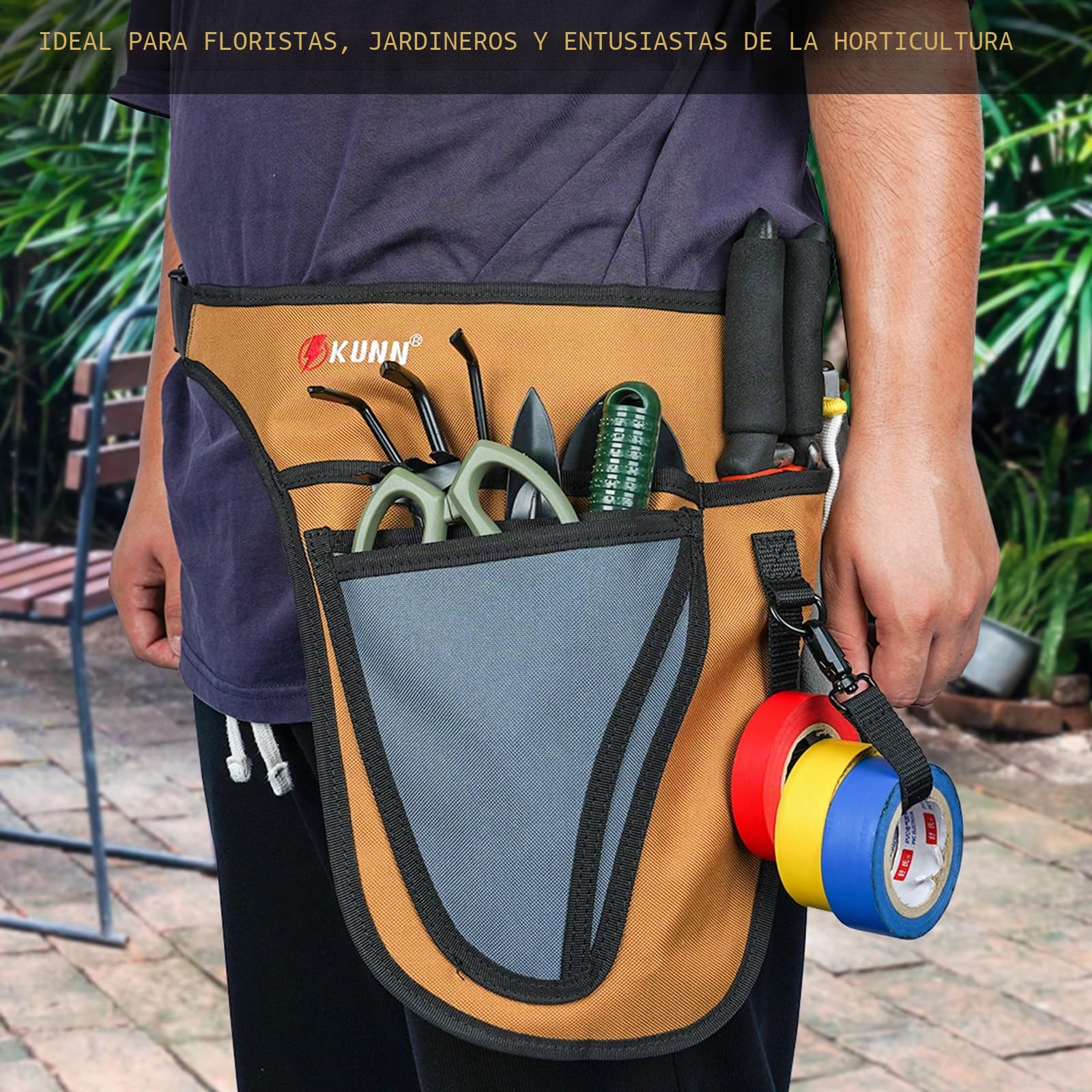 KUNN Cinturón de herramientas de jardín – Delantal de herramientas de 4 bolsillos profundos para mujeres y hombres, bolsa de utilidad para jardinería, electricista, floristas, fontanería
