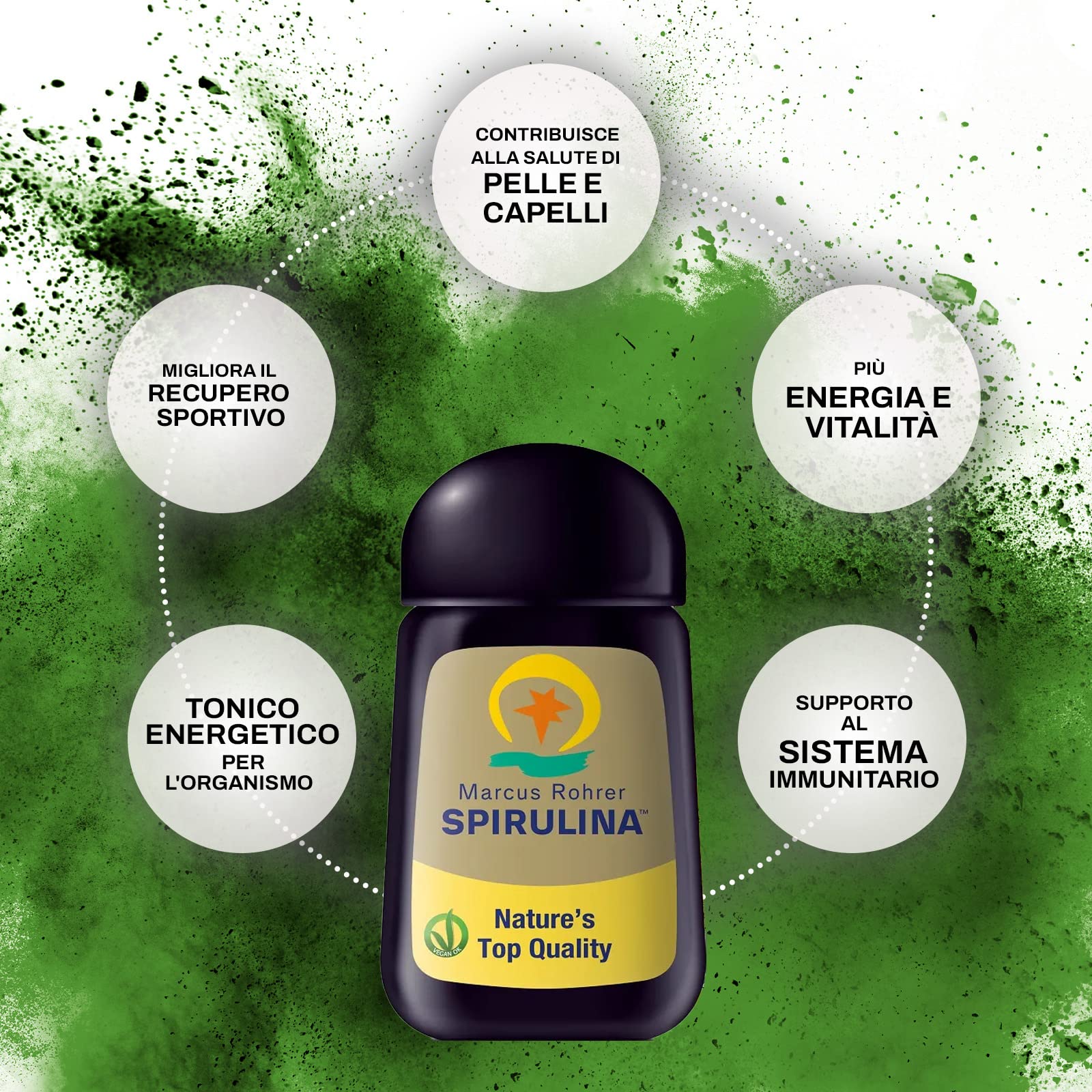 MARCUS ROHRER SPIRULINA delle Hawaii, 540 Compresse, Integratore Alimentare Naturale a base di Alga, Energia e Supporto Immunitario, Pelle e Capelli, Vegan