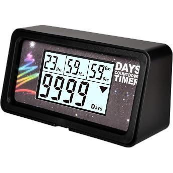 9999-Tage-Countdown-Uhr zur Rente 5 Karten f r Schreibtisch Zeigt Resttage Stunden Minuten und Sekunden; 5 Papiermotive Magnetrahmen 12/24-Stunden-Uhr Signalton Tischdisplay