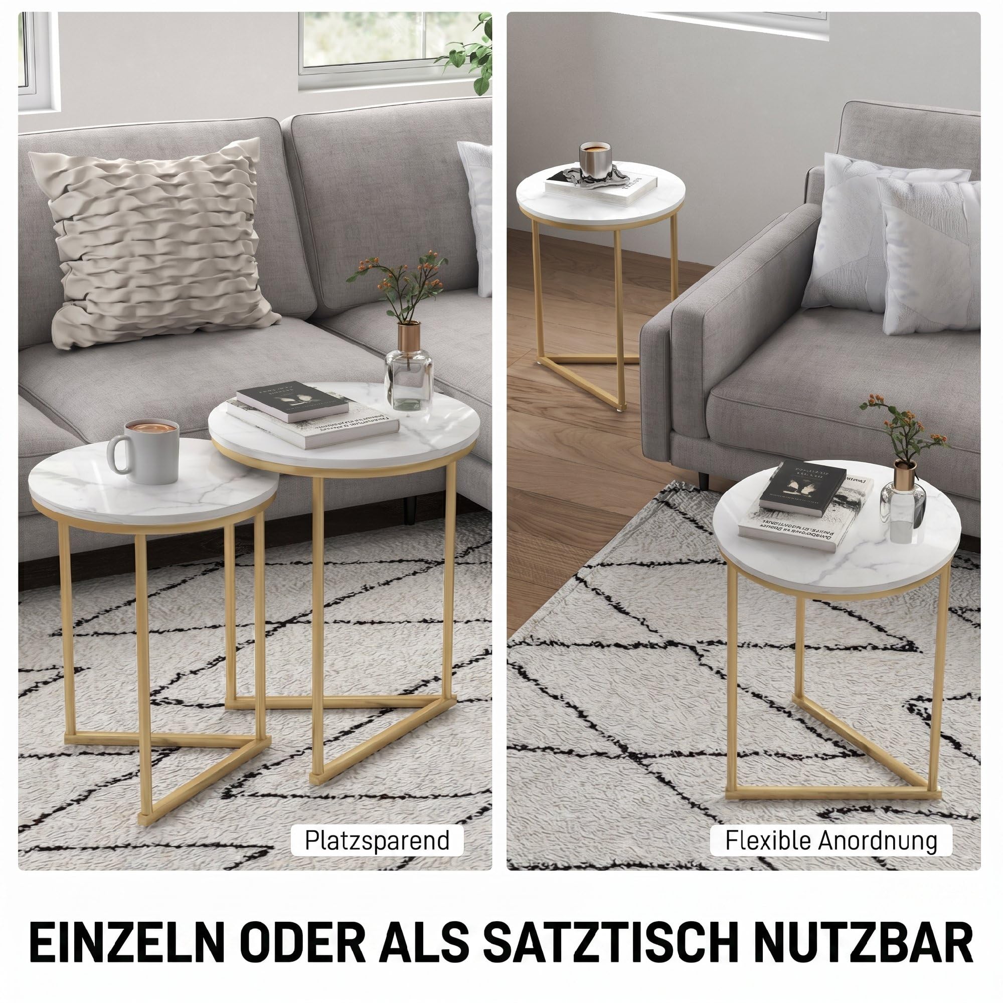 HOMCOM Beistelltisch 2er-Set Sofatisch für Kleine Räume Goldton