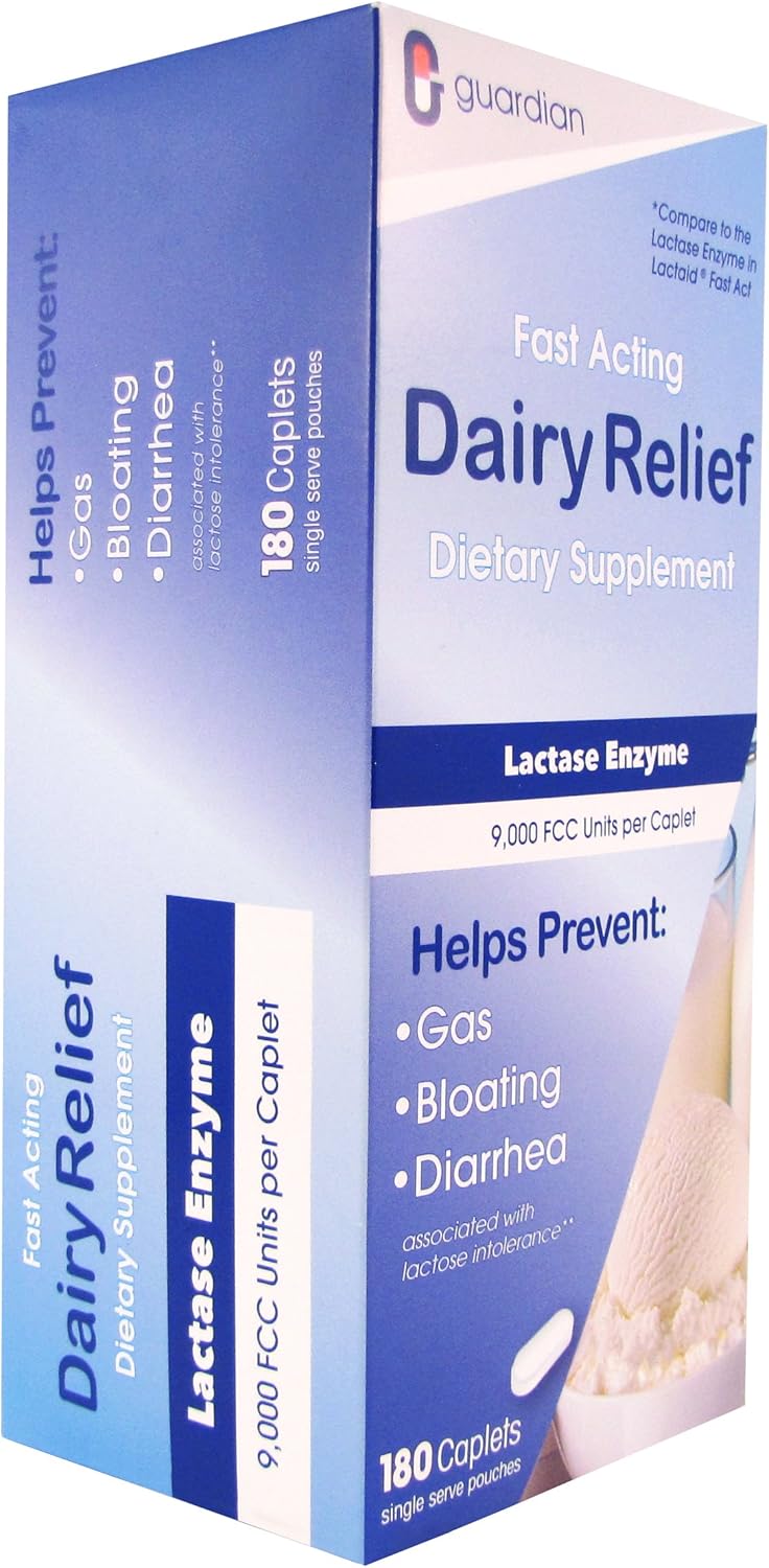 guardian Dairy Relief Fast Acting Lactase, 360 Caplets, 9000 FCC Maximum Strength, Lactose Intolerance Pills, Lactase Enzyme Supplement (360 CT) - Image 5