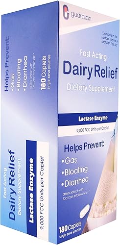 Vista 12 de guardian Lactasa de acción rápida de alivio lácteo, 180 comprimidos, 9000 FCC máxima fuerza, píldoras de intolerancia a la lactosa, enzima lactasa