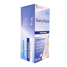 guardian Dairy Relief Fast Acting Lactase, 360 Caplets, 9000 FCC Maximum Strength, Lactose Intolerance Pills, Lactase Enzyme Supplement (360 CT)