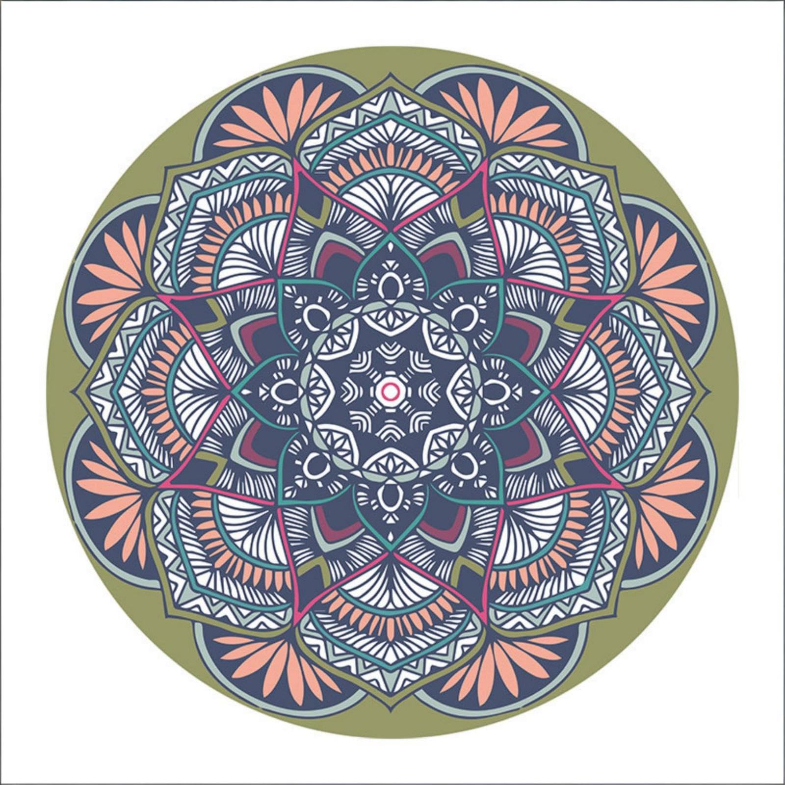 Tapis rond 90 cm bleu et rose moderne à poils courts pour salon