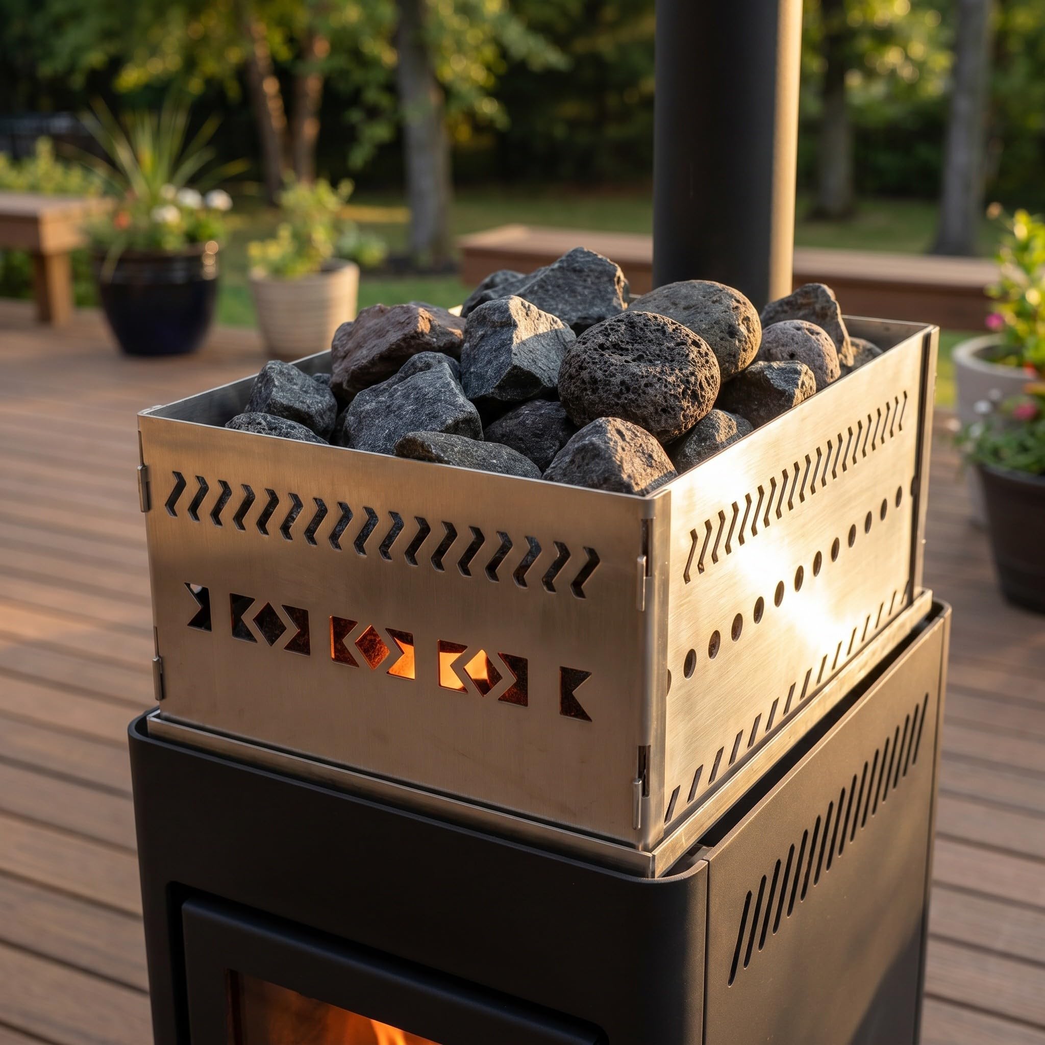 Panier à Pierres de Sauna pour Poêle à Bois en Acier Inoxydable Argenté