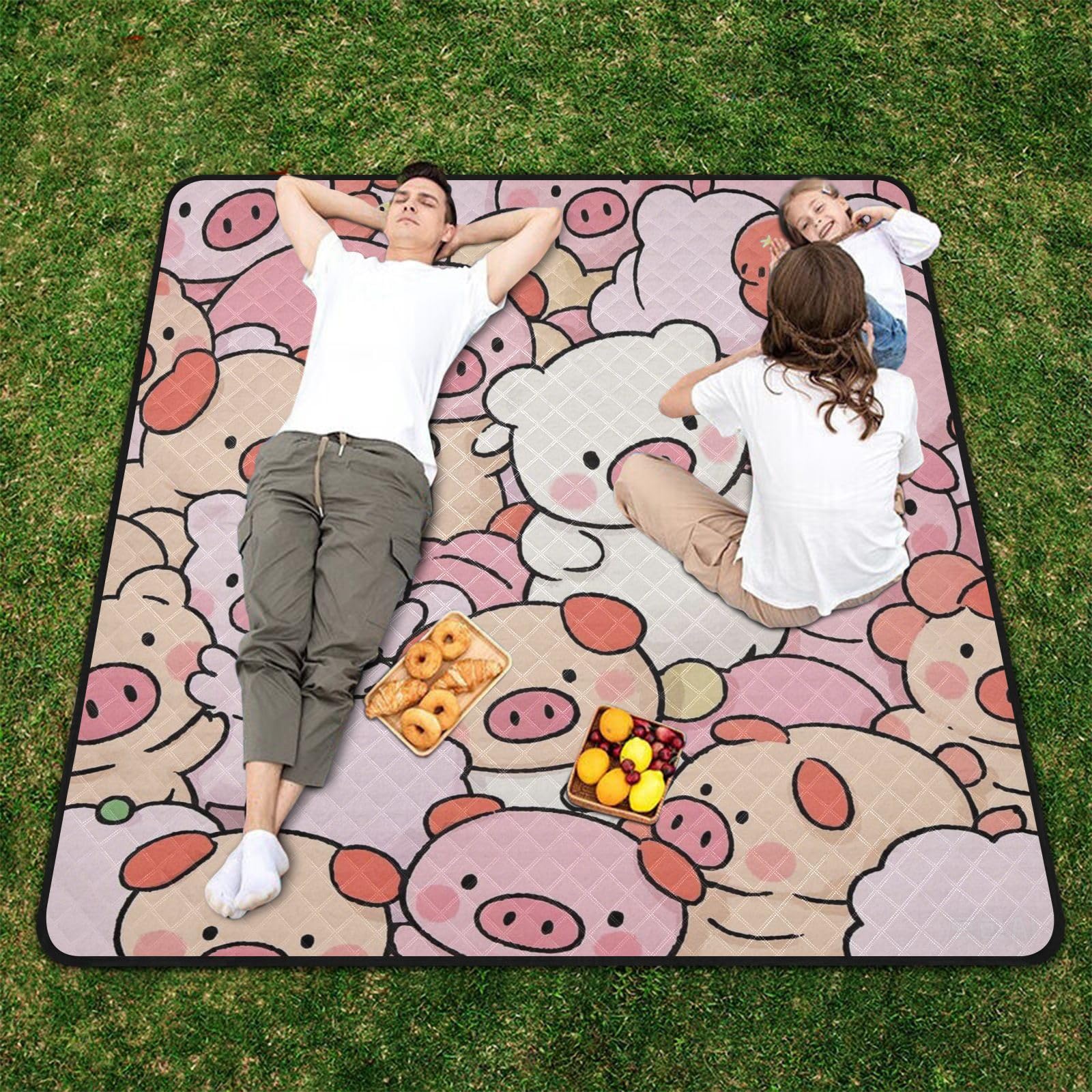 Śliczne kreskówkowe koce piknikowe świnka duży piasek FreePicnicSkładana mata dla kobiet w wieku 30 lat