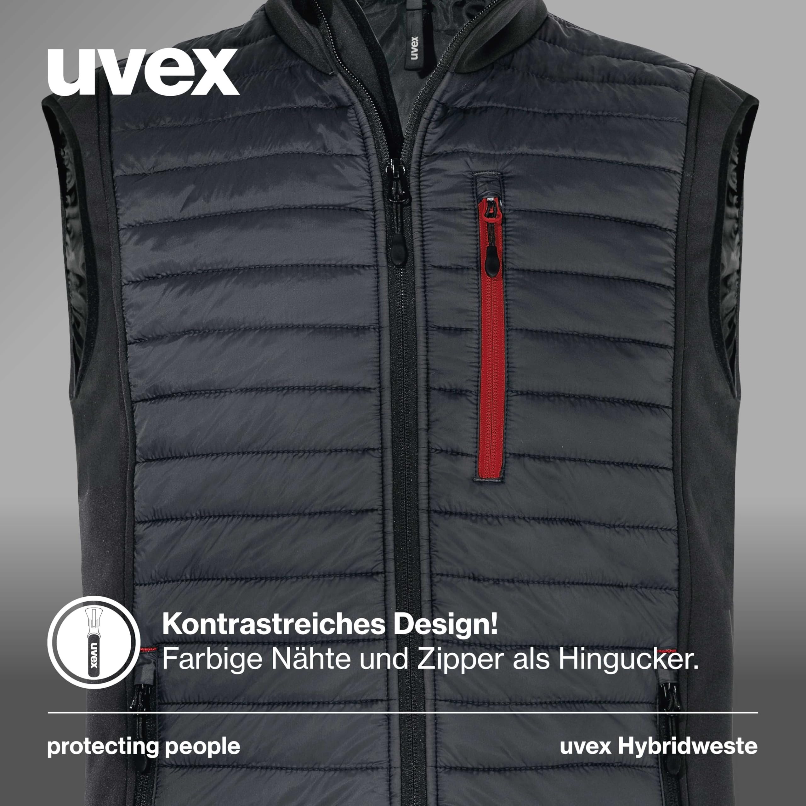Uvex tune-up Herren Hybridweste - robuste Arbeitsweste - für Arbeit und Freizeit - Schwarz/Red - 3XL