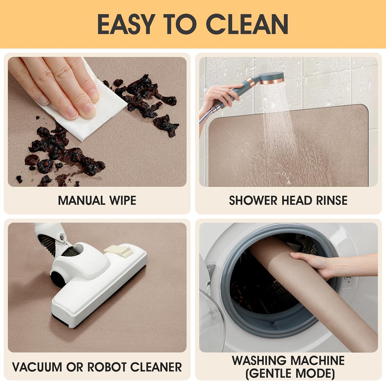 Ultra Thin Bath Mat, Upgrade Backing Non Slip Thin Bath Mats Fit Under Door, Quick Dry Ultra Absorbent Bathroom Rugs, Machine Washable Bath Rugs for Bathroom, Bathtub, Taupe/Solid/24"x17"+48"x20" - Image 7