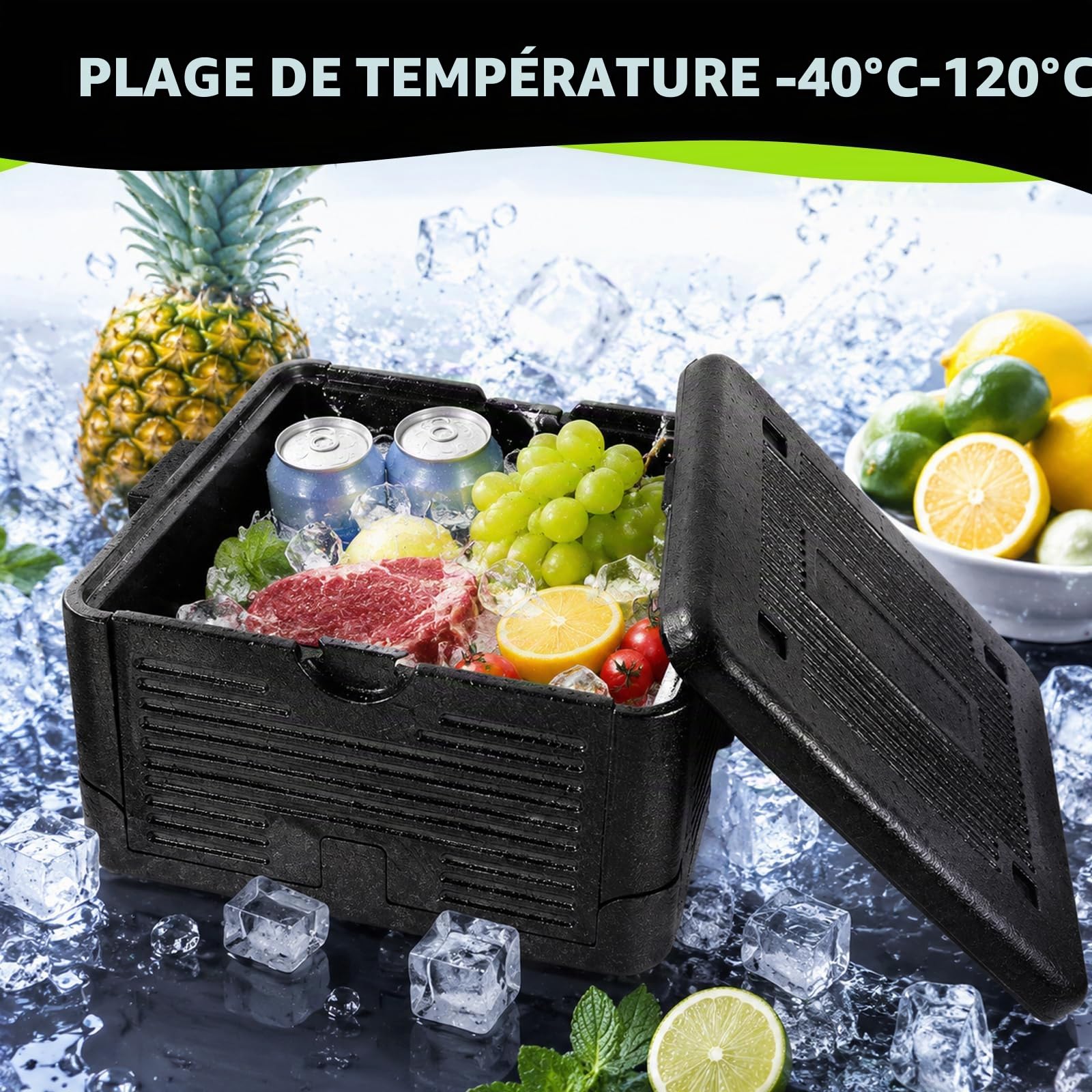 Grande boîte Isotherme Pliable en polystyrène avec Couvercle intégré - Multifonction - pour Le Camping, Les Pique-niques, Le Transport des Aliments