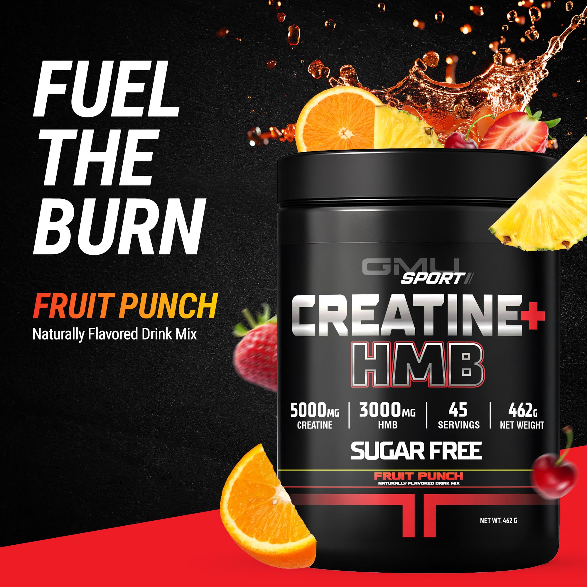 GMU SPORT Creatine HMB Powder – 45 Servings – 5g Creatine Monohydrate + 3g HMB + Piperine – Muscle Growth, Strength & Recovery – Fruit Punch — Amazon image 3