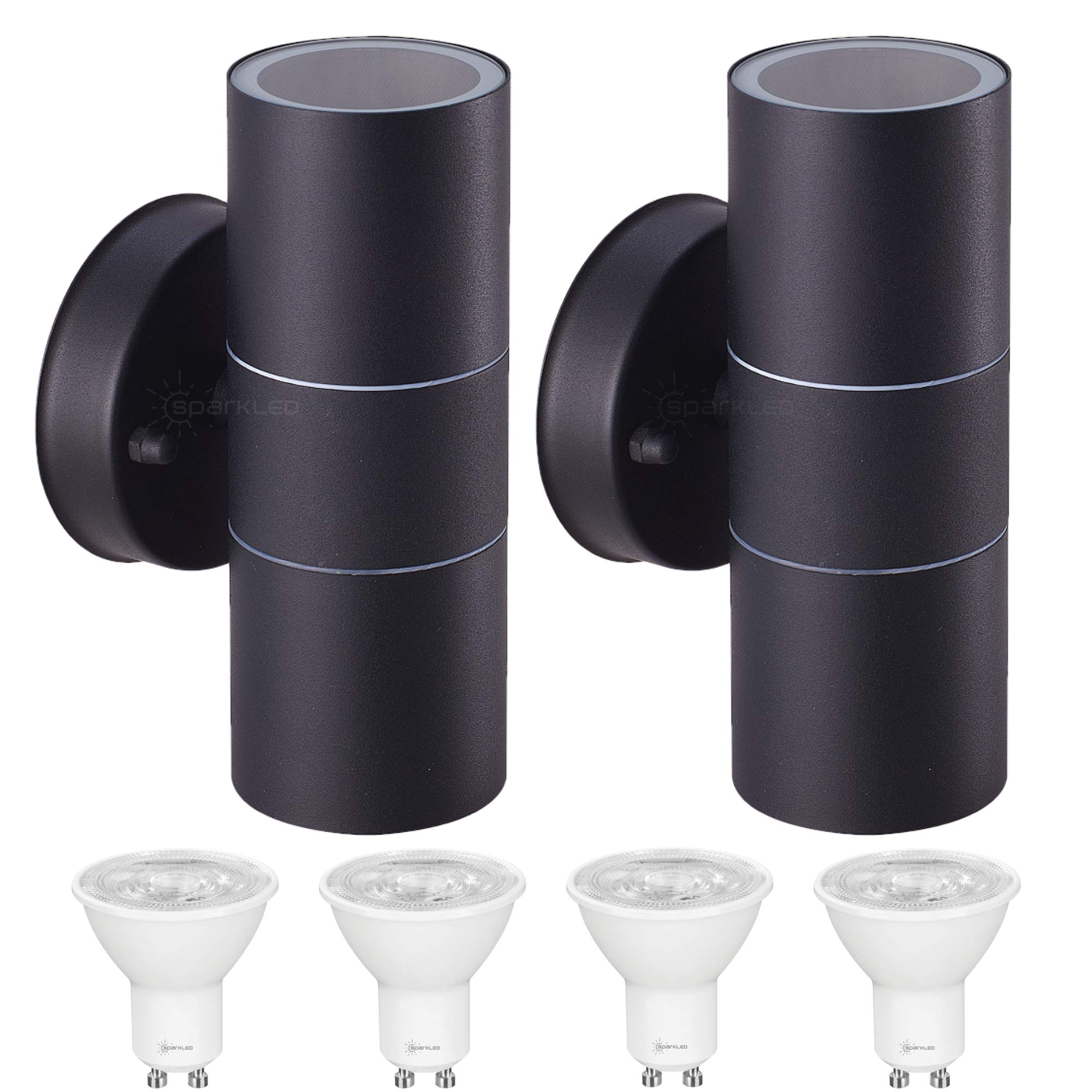 sparkLED Twin Pack Up Down Wall Light Free Professional Help | Including Light Bulbs | Black | (Bulb Colour: Cool White)