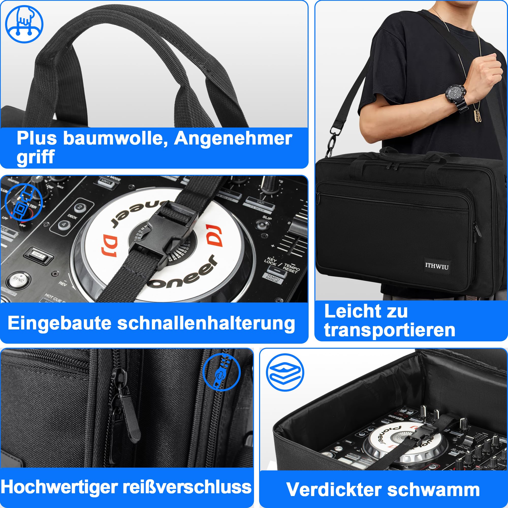 OUUTMEE Custodia portatile per controller DJ,75 x 45 x12 cm,Borsa portatile,Nero