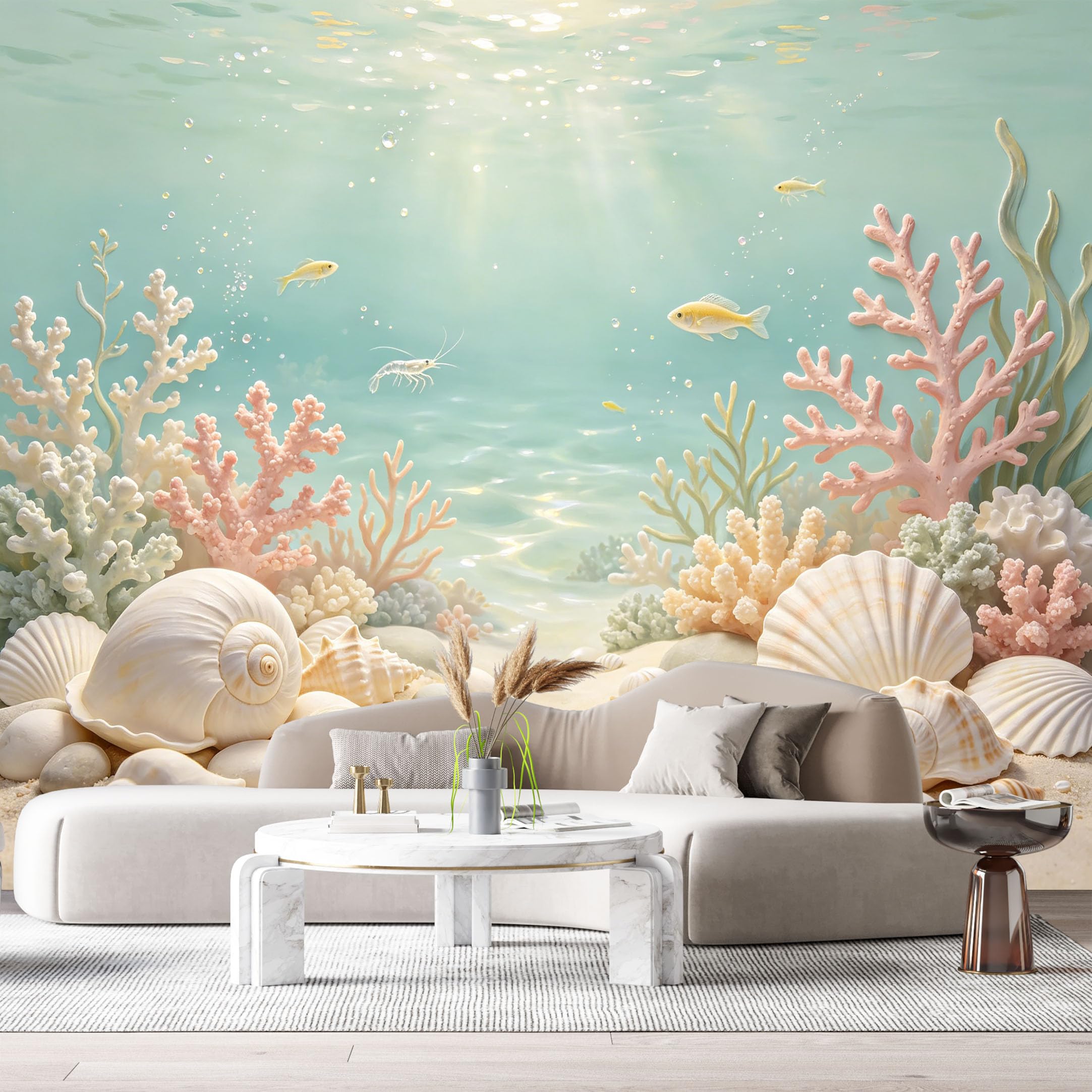 Custom Size Wall Murals Ocean Marine Coral Reef Seashells Underwater View SelfAdhesiveWall Fabric Removable Wallpaper Wall Decor for Living Room Bedroom Bathroom