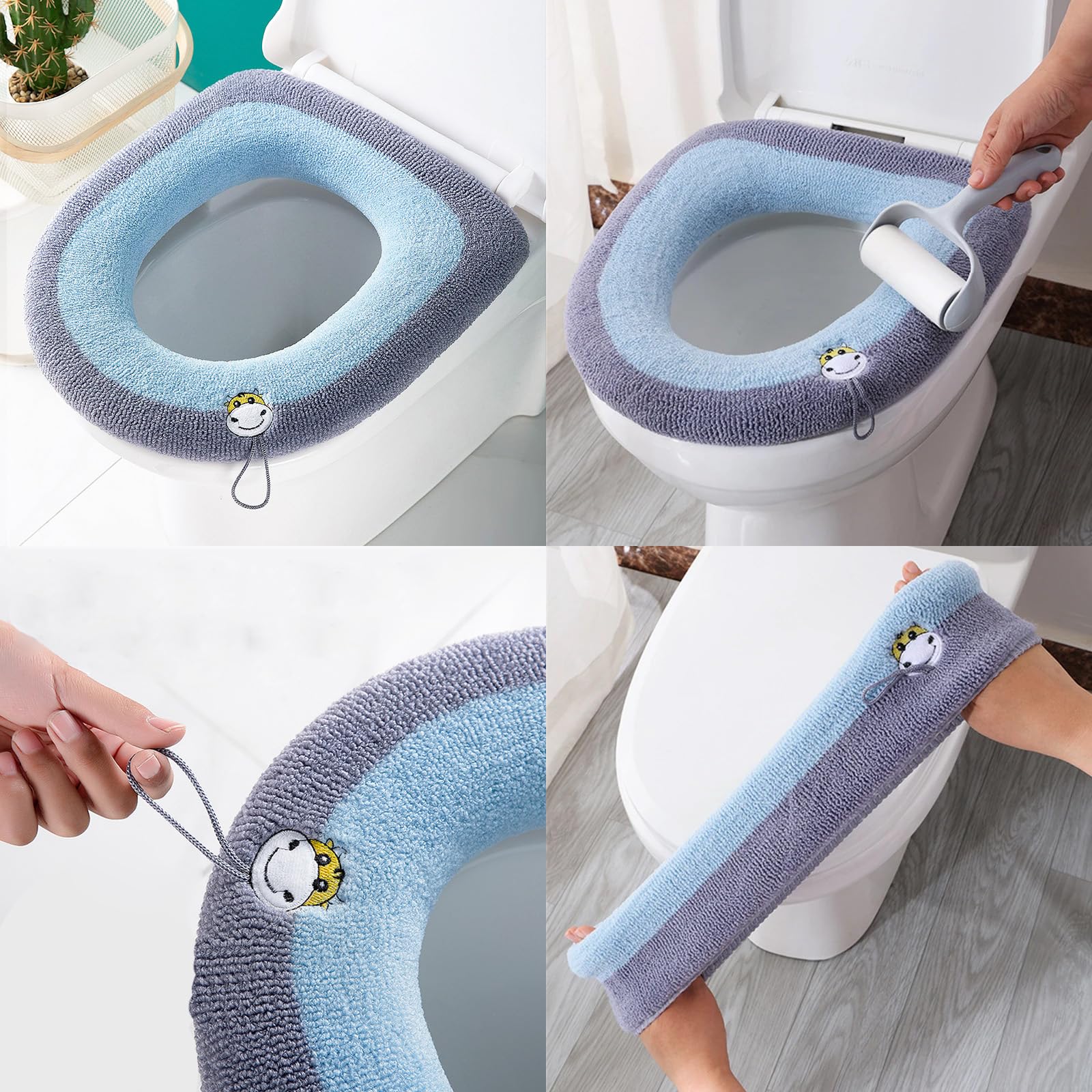 4 Pezzi Copriwater in Peluche,Copri Sedile WC Morbido Invernale,Copri WC Lavabile,Cuscino Coprisedile WC,Copriwater Universale Caldo in Peluche per Toilette,Estensibili Adatti Lavabile Cuscino Sedile