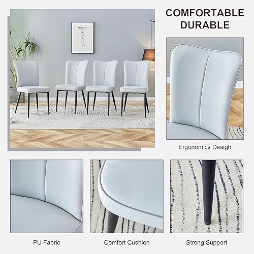 Miniatura 6 de Juego de 4 sillas de comedor de piel sintética, modernas sillas de comedor con tapizado de cuero y patas metálicas, juego de 4 sillas de comedor