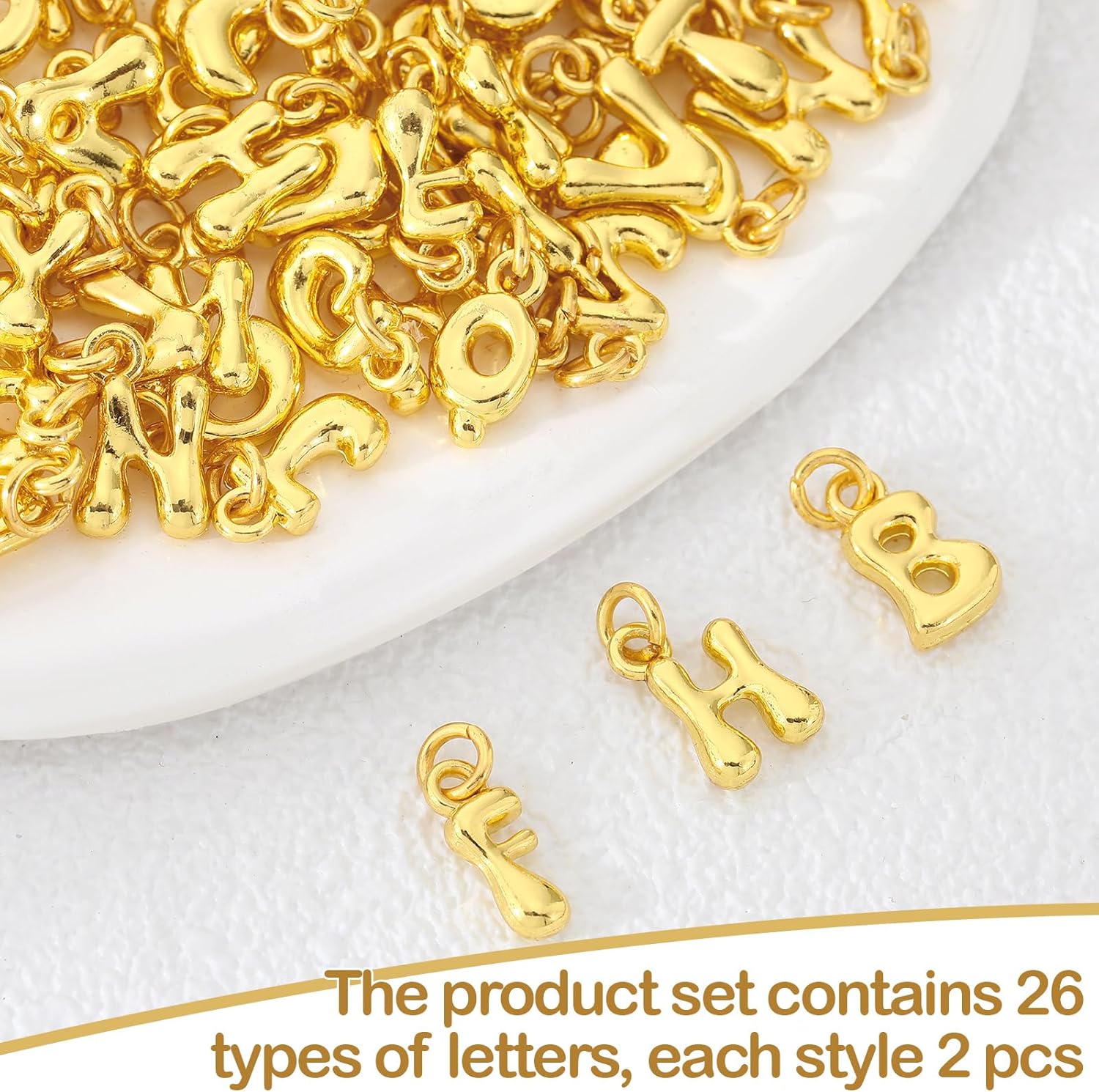 Tondiamo 52 Pcs 18 K Gold Bubbled A- Z Alphabet Letter Charms Initial Pendant Letters for Jewelry Making 3D Bubble Slide Glitter Trendy Chunky Charms Women DIY Bracelet Necklace Earrings - Image 3