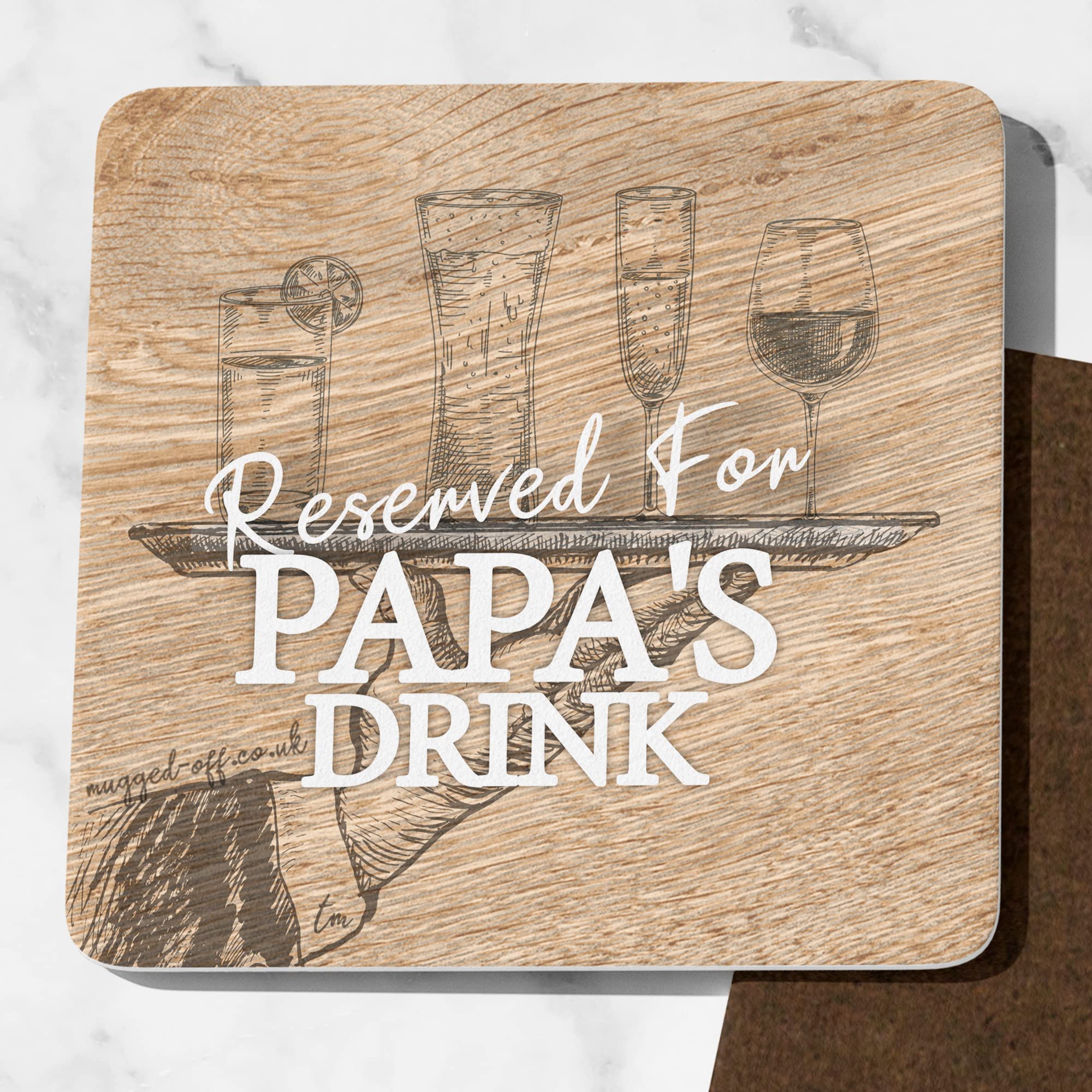 Papa Gifts Wooden Effect Reserved For Papa's Drink Coaster - Ideal Fathers Day Or Birthday Present