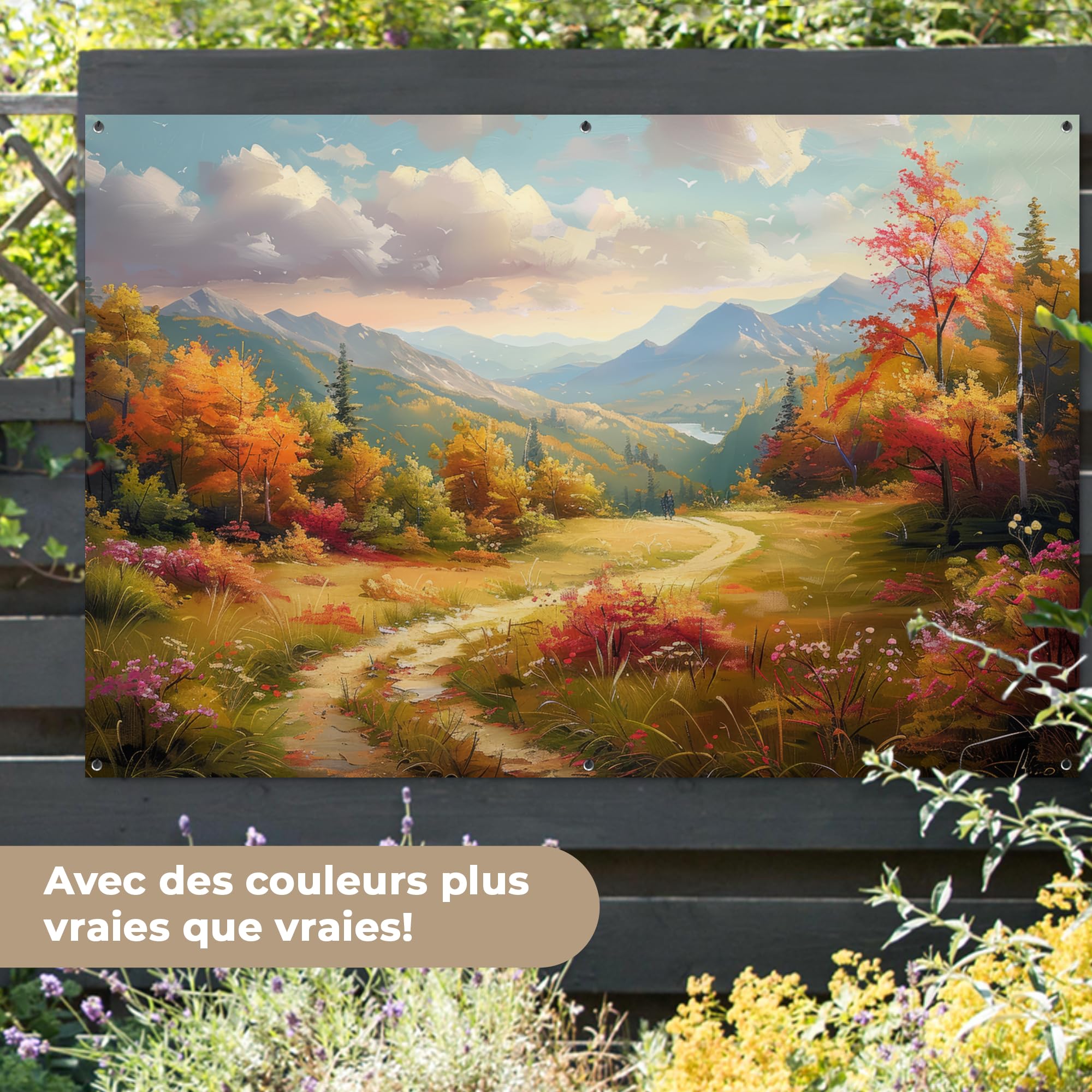 MuchoWow© Decoracion Jardin Exterior Decoración Pared Póster De Jardín | 180x120 cm - Balcón Wall Decoration Patio Posters Decorativos Terraza Paisaje - Ilustración - Naturaleza