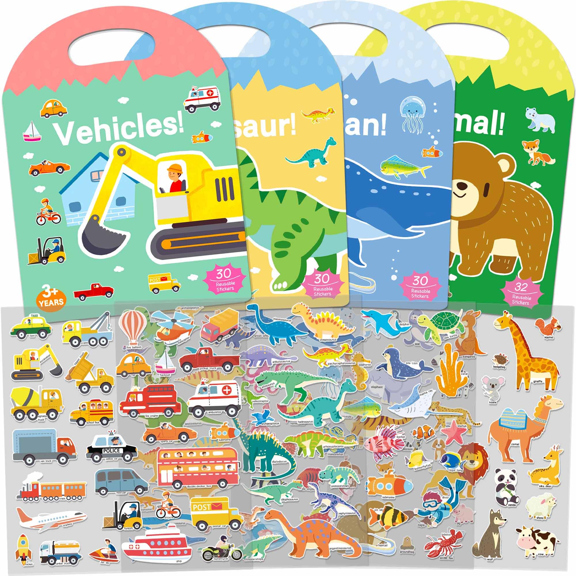 iGetooy 4 juegos de libros de calcomanías para niños pequeños a partir de 3 años, 122 calcomanías para niños, libro de calcomanías para niños, juguetes de viaje para niños pequeños, artículos