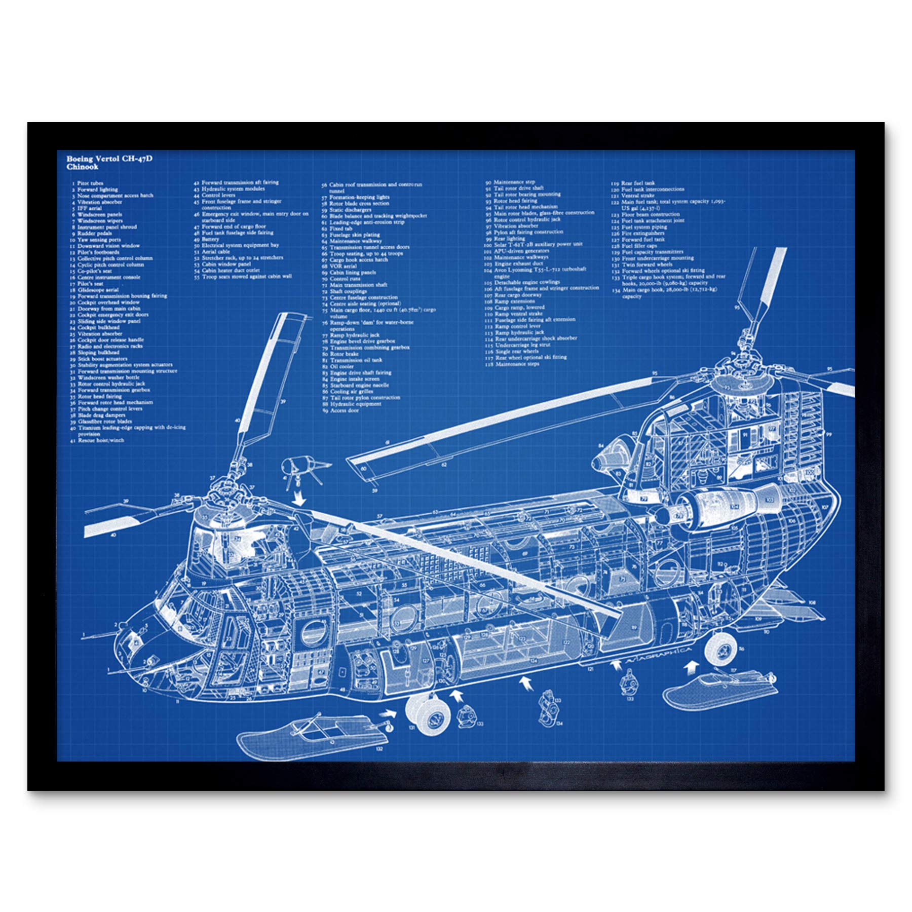 Artery8 Chinook CH-47D Helicopter Framed Art Print Blue W12" x H16"