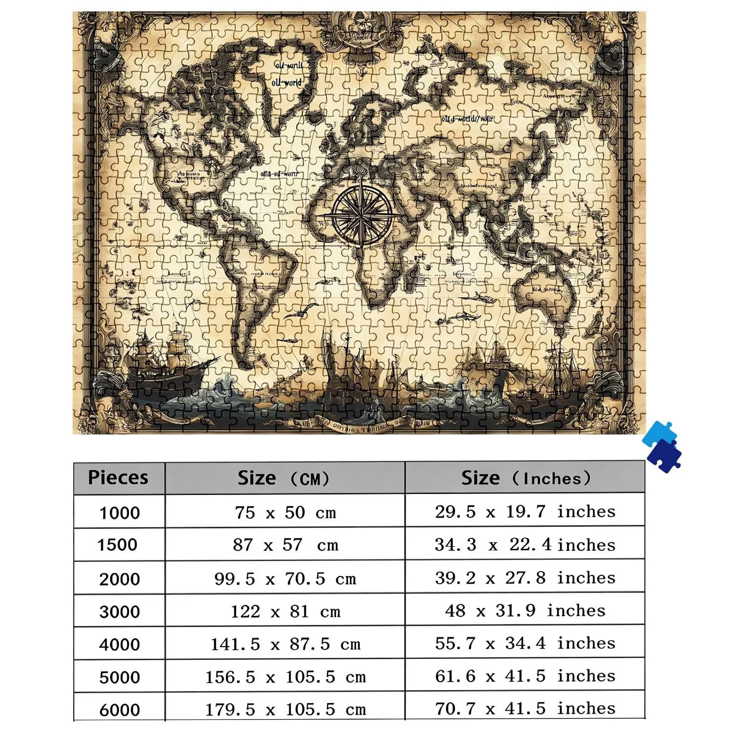 Retro mapa Puzzle 6000 Piezas Adultos, Rompecabezas con Letras en la Parte Posterior - Piezas que Encajan Perfectamente, Reto de Concentración, Regalo para mujer y Decor Hogar, 179.5 x 105.5 cm w0-192