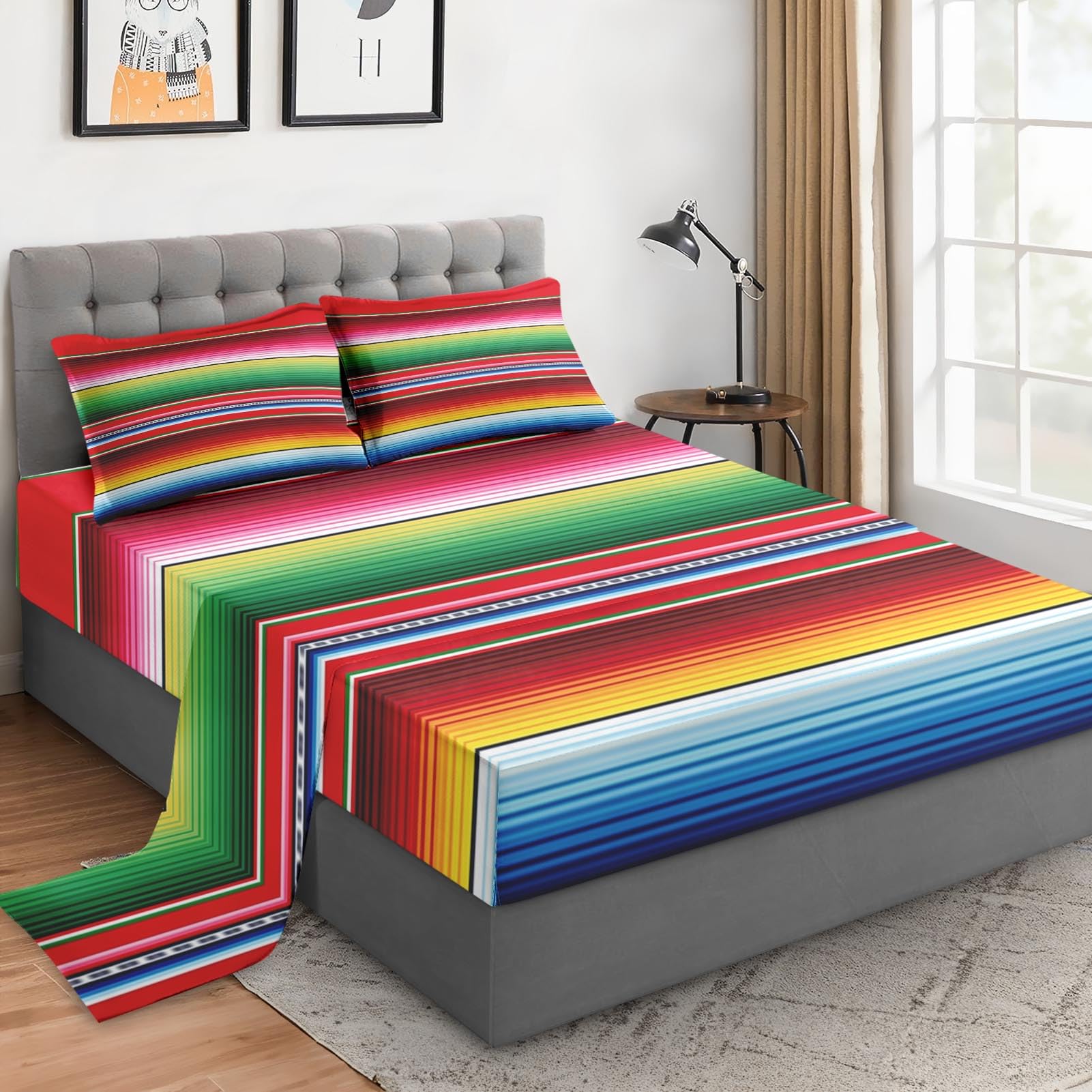H HANSEL HOME Juego De Sábanas Cama 135, 4 Piezas, Microfibra Extra Suave, Sábanas Bajera Ajustable, Encimera, 2 Fundas De Almohada - Juego Sábanas Estampadas Cuadros Rosados