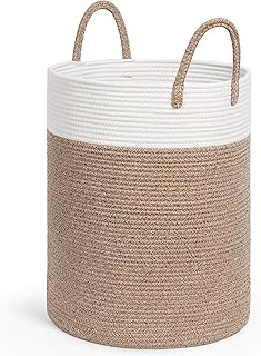 INDRESSME Tall Woven Rope Laundry Basket, Baby Nursery Laundry Hamper for Clothes, Towels, Toys, Blankets, Decorative Basket for Living Room, Nursery, Bedroom, Yoga Mat Basket, 15 x 20 inches, 57L
