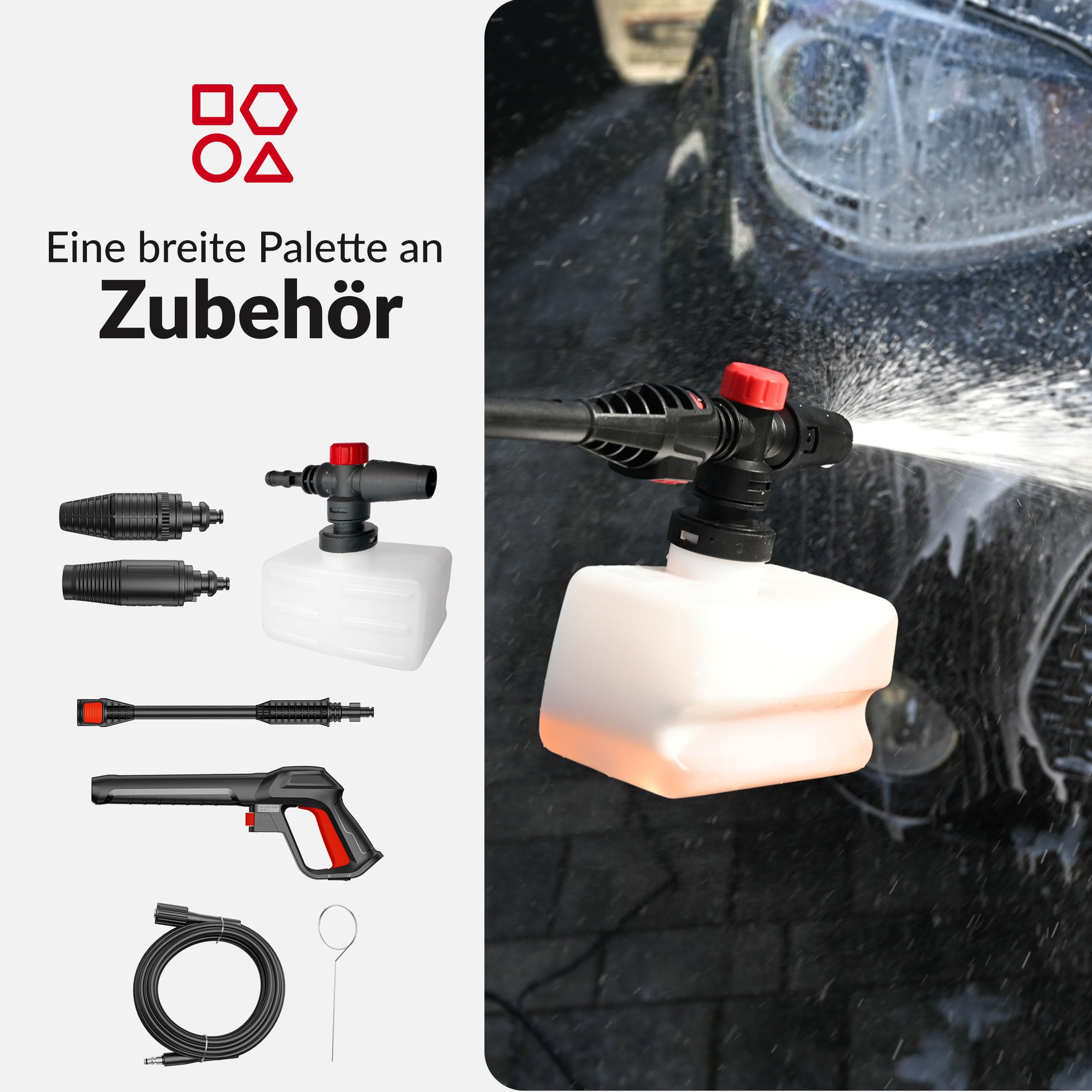LEHMANN Hudson Hochdruckreiniger mit Aluminiumpumpe, 1800 W, max. 220 bar Druck, 450 l/h Fördermenge, Zubehör - Terrassenbürste, Schaumsprüher, Felgenbürste, Ideal als Auto Hochdruckreiniger