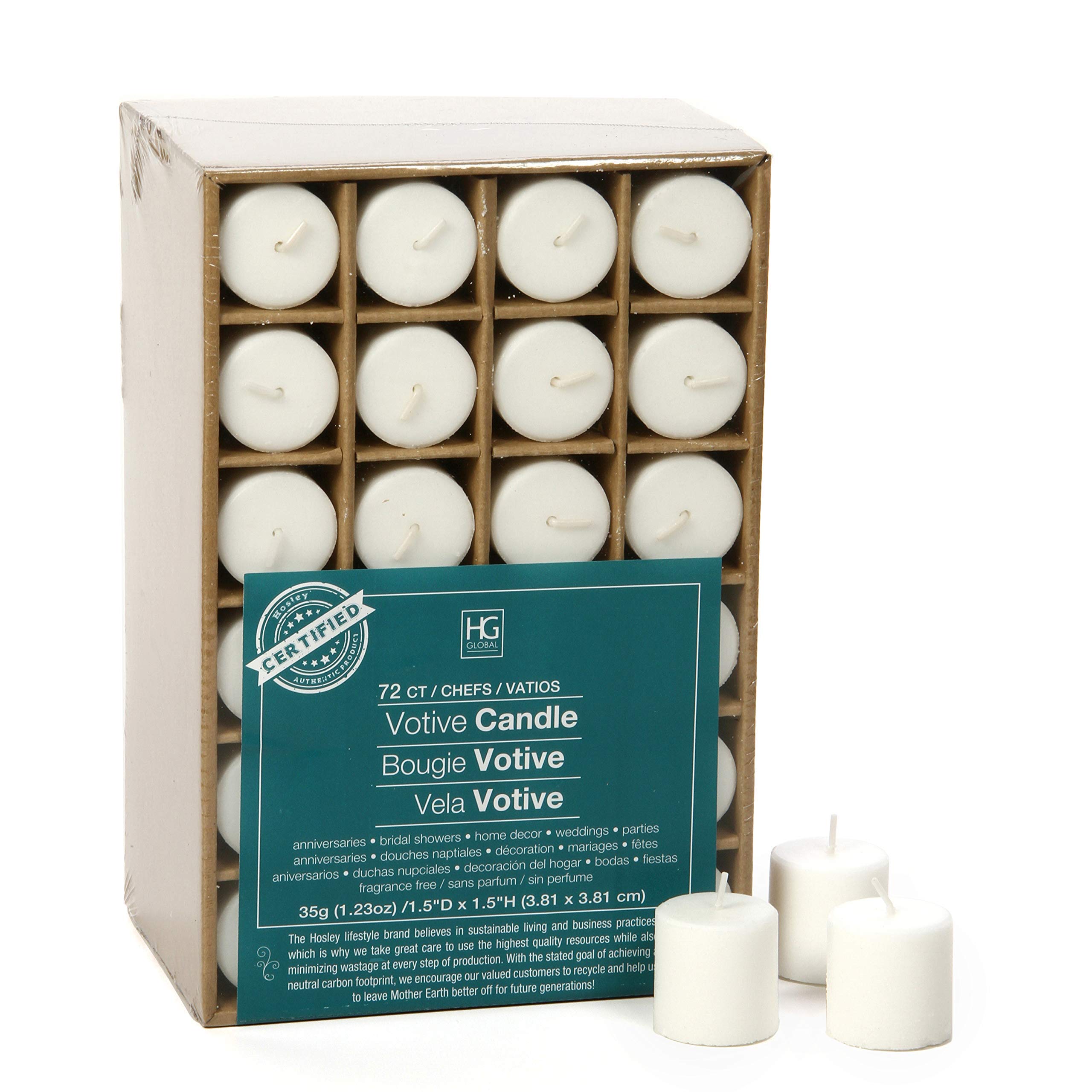 Hosley Unscented White Votive Candles, 72-Pack – Clean-Burning, Long-Lasting 10-12 Hour Burn – Ideal for Weddings, Home Décor, Spa, Events – Bulk Value for Versatile Use