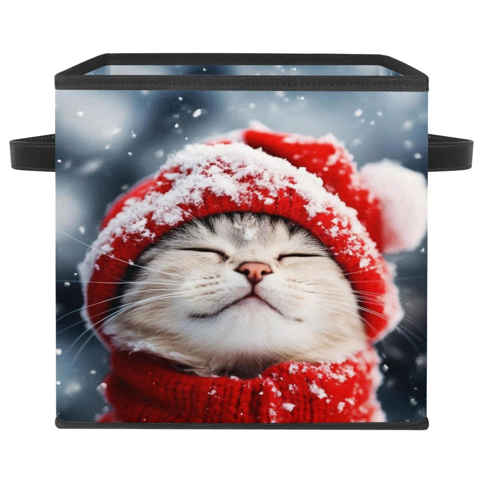 Boîte de rangement chat double poignées grand cube pliable en tissu