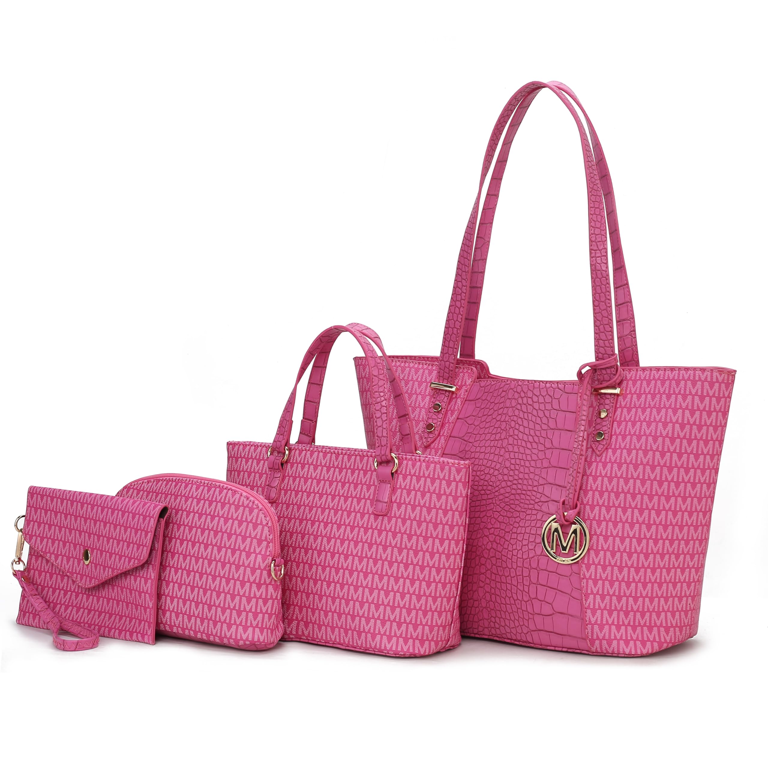 MKF Collection Tote Bag for Women, Shoulder Bag & Wristlet Pouch Top Handle Vegan Leather 4Pcs Set by Mia K
