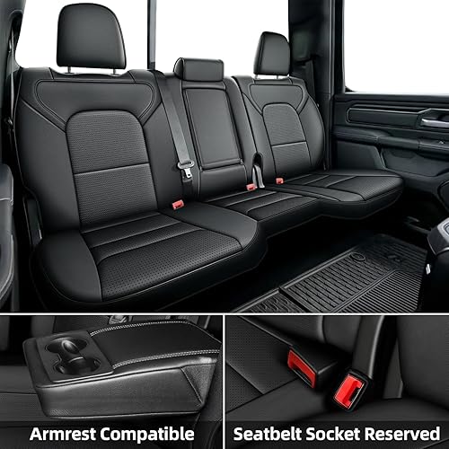 Miniatura 2 de AOMSAZTO Fundas de asiento personalizadas para Toyota Tundra 2022, 2023, 2024, CrewMax y doble cabina, juego completo de fundas de asiento de cuero