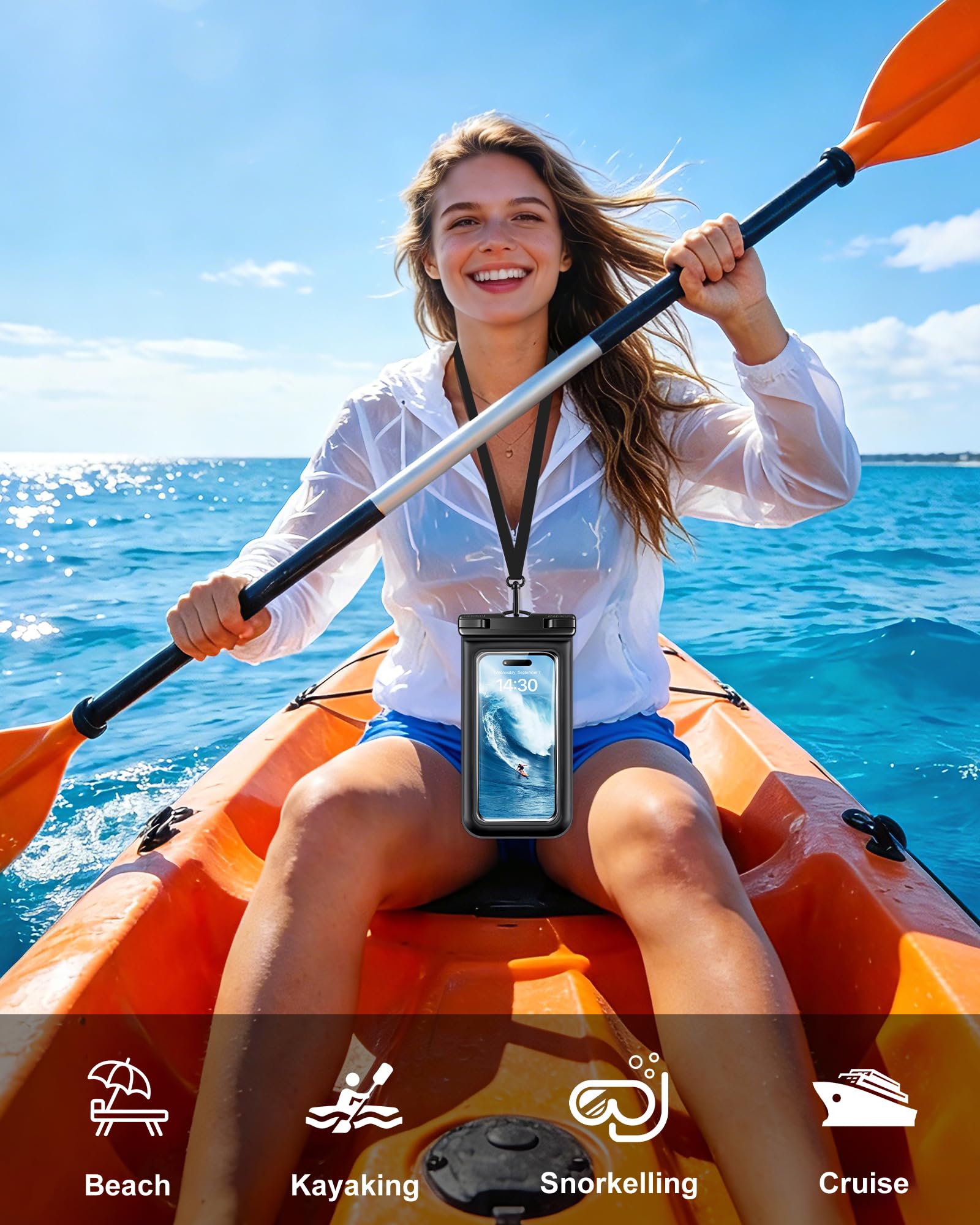 Wodoszczelna pływająca torba na smartfon, zestaw 2 szt. IPX8 wodoodporna torba na plażę do pływania w basenie, wodoodporna obudowa do iPhone 17 16 15 14 Pro Max Samsung S26 S25 S24, do 7 cali
