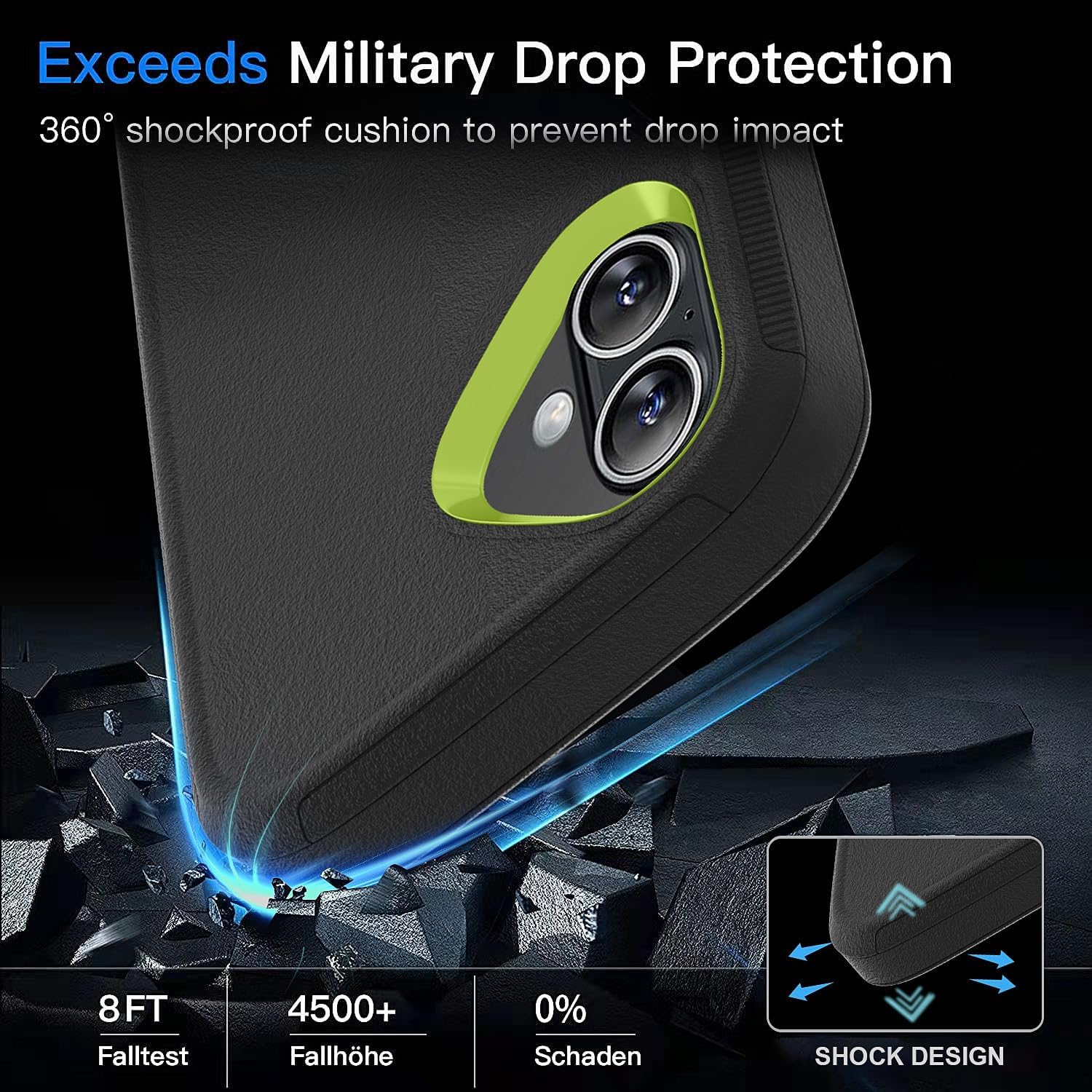 Case for iPhone 16 Case 6.1" Belt-Clip Kickstand Holster with 2 Screen Protector + 2 Camera Lens Protector,Full Body Heavy Duty Military Grade Drop Protection Cover (Black Green+Clip) - Image 5