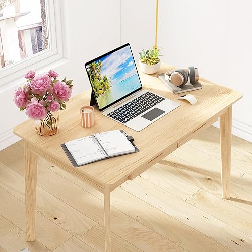 Miniatura 4 de Escritorio para computadora de oficina en casa con 2 cajones, mesa de estudio para oficina en casa, estudio, color madera (39.3 pulgadas de ancho x