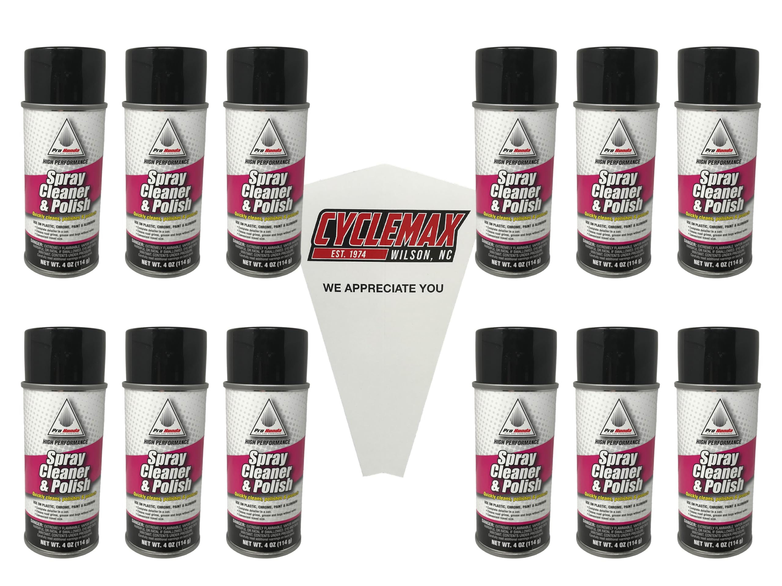Cyclemax Twelve Pack Compatible with Honda Pro Honda Spray Cleaner and Polish 08732-SCPSM Contains Twelve 4oz Cans and a Funnel