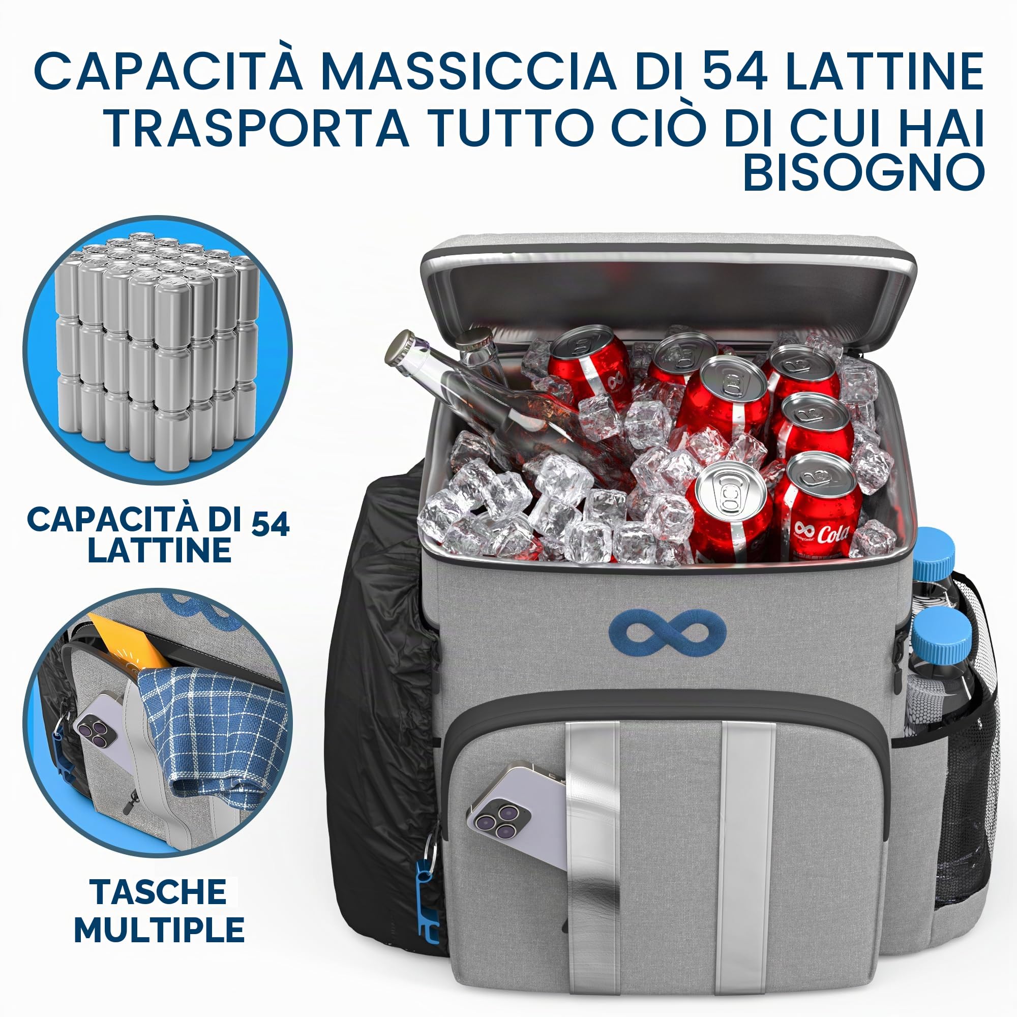 Everlasting Comfort Borsa termica con portabottiglie, Grande zaino termico ideale come borsa frigo da picnic, Zaino frigo a prova di perdite