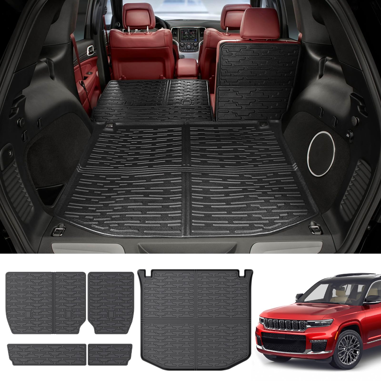 Cargo Liner with Seat Back Cover Fit for 2011-2021 Jeep Grand Cherokee&2022 2023 WK Cargo Mat TPE All Weather Trunk Mats for Grand Cherokee Accessories(Cargo Mat+Backrest Mat, Behind 2nd Row)