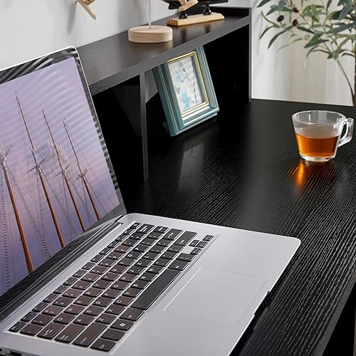 Miniatura 9 de Topeakmart Escritorio para computadora de oficina en casa, mesa de escritura resistente con 2 estantes de almacenamiento, escritorio de trabajo con