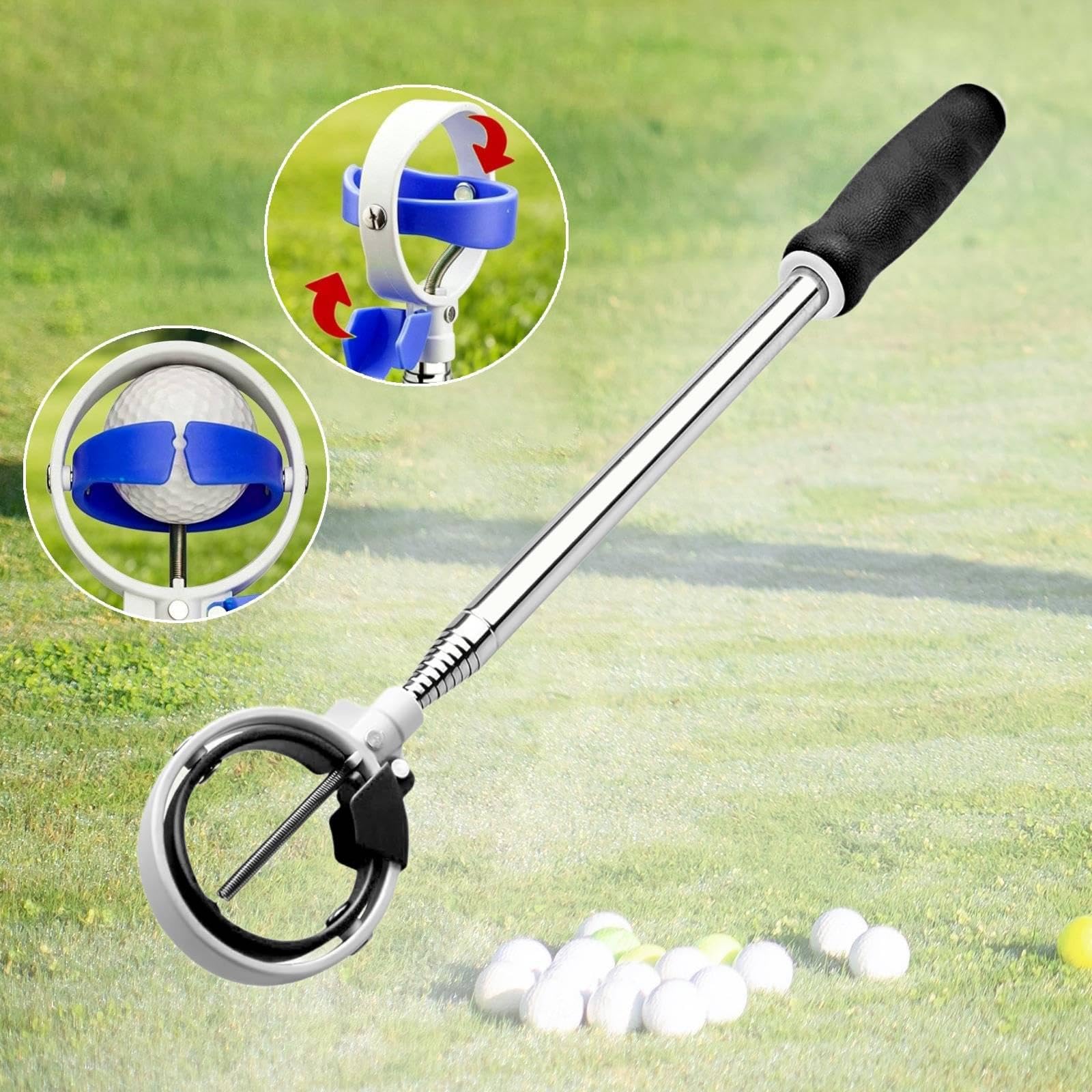 Recupera Palline da Golf, Accessorio per Raccogliere Palline da Golf con Asta in Acciaio Inossidabile, Impugnatura in Gomma Antiscivolo, Alta Visibili, Verde