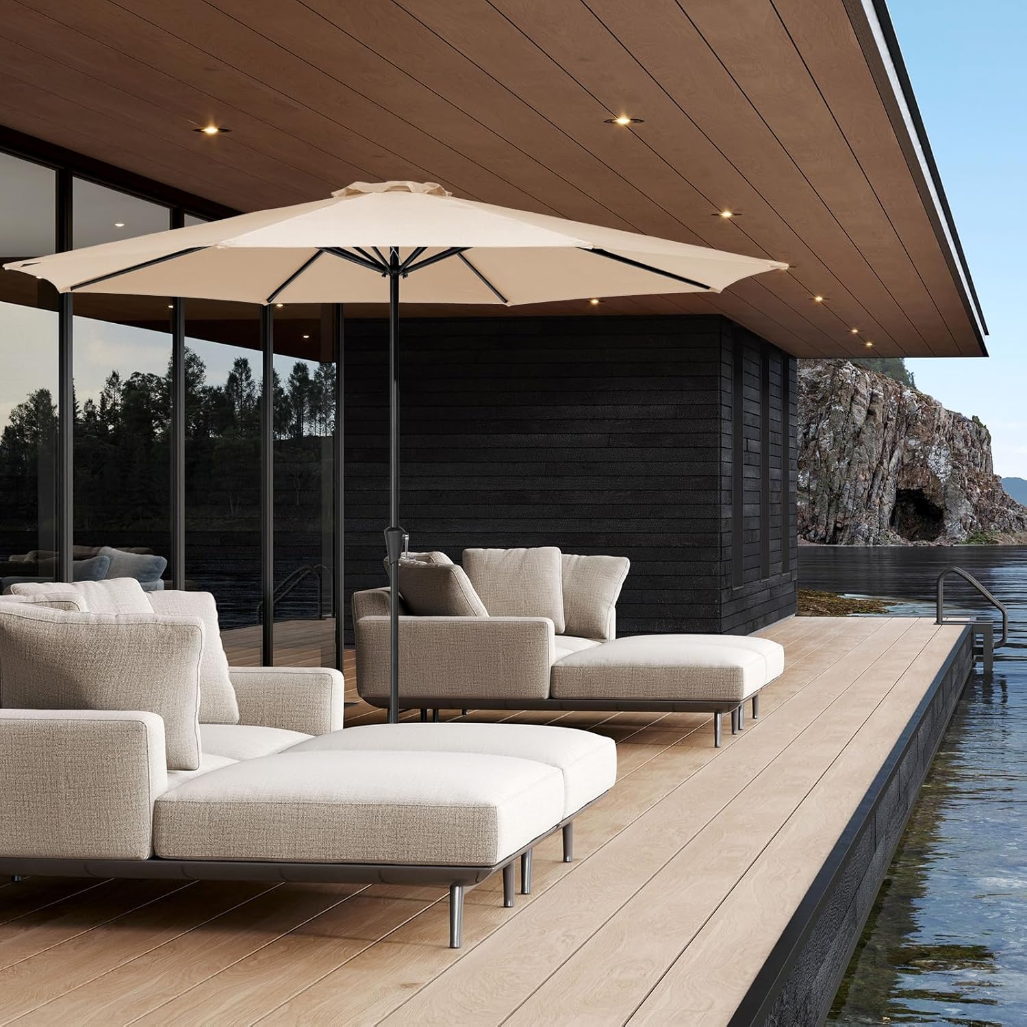 jearey 11' patio umbrellas outdoor table market umbrella w/crank, 8 sturdy ribs, uv protection windproof for garden, deck, backyard, pool(beige) 11ft beige