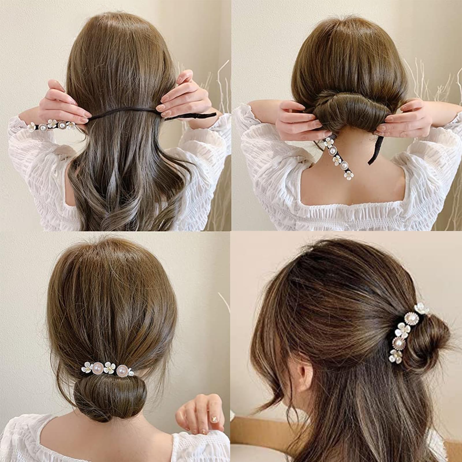 Chignon a Ciambella, 2 Pz Creatore per Pane Ciambella Chignon a Ciambella, French Twist Accessori Capelli Ciambelle Chignon, Fiore Perla Capelli Chignon per Donne Ragazze Donne Bambini Balletto