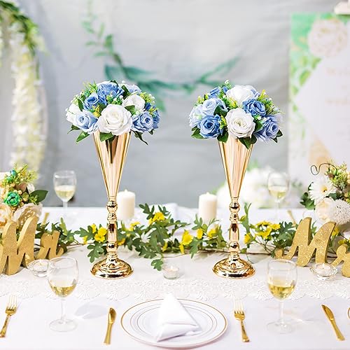 Miniatura 3 de Esferas de flores para centros de mesa, 10 bolas de rosas artificiales, bola de flores falsas azul polvoriento, bola de beso, rosas de seda, arreglo