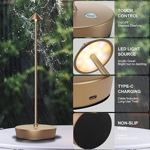 Miniatura 4 de JALVDE Lámpara de mesa recargable con pilas (juego de 2 - marrón café)