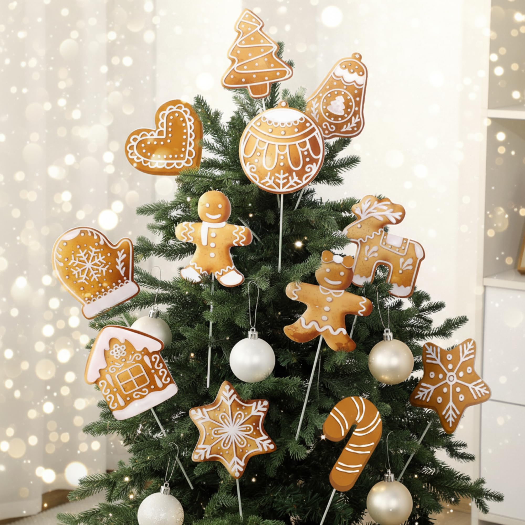 Pics de sapin de Noël bonhomme en pain d'épices Namalu, lot de 12 décorations de fête traditionnelles